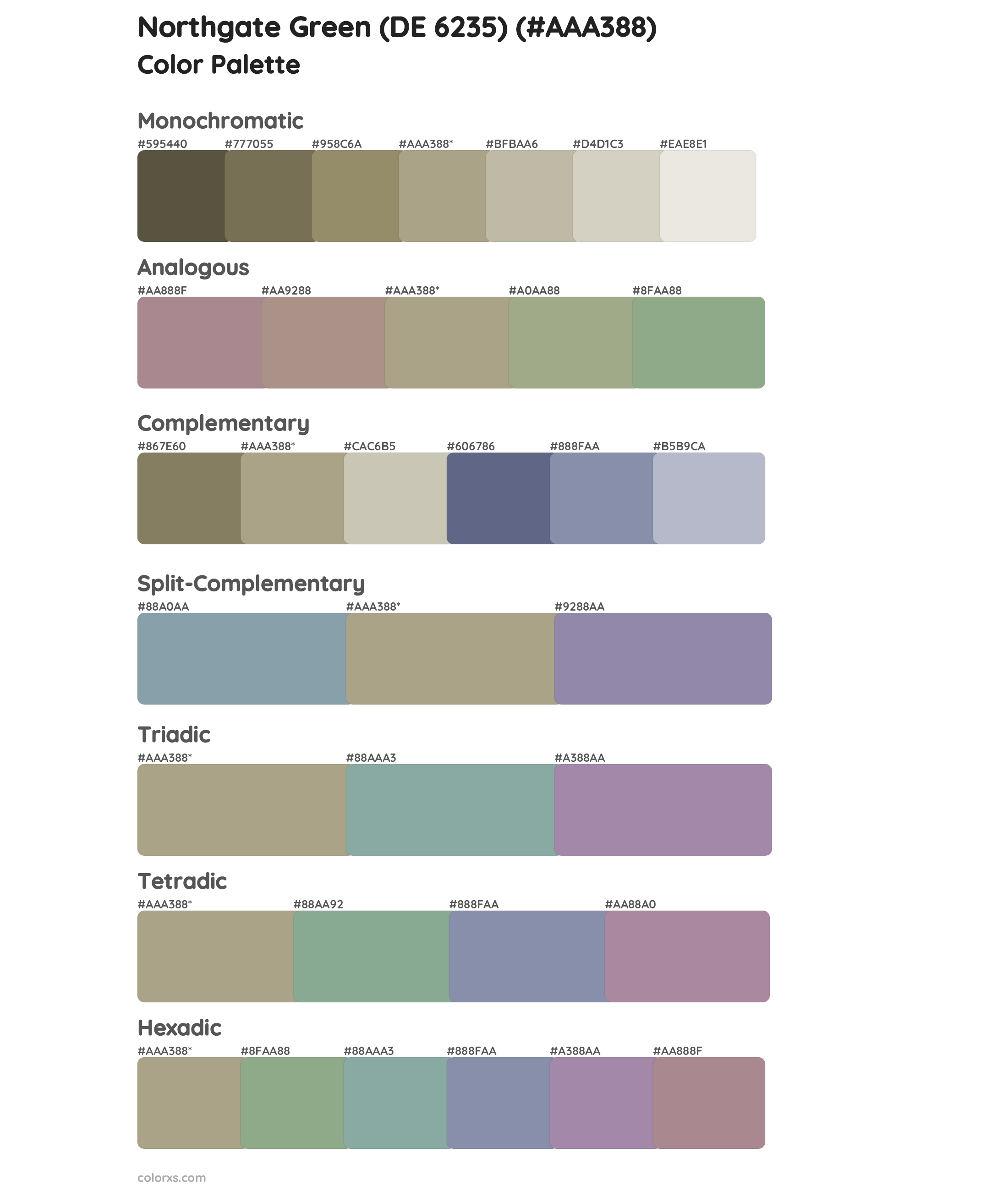 Northgate Green (DE 6235) Color Scheme Palettes