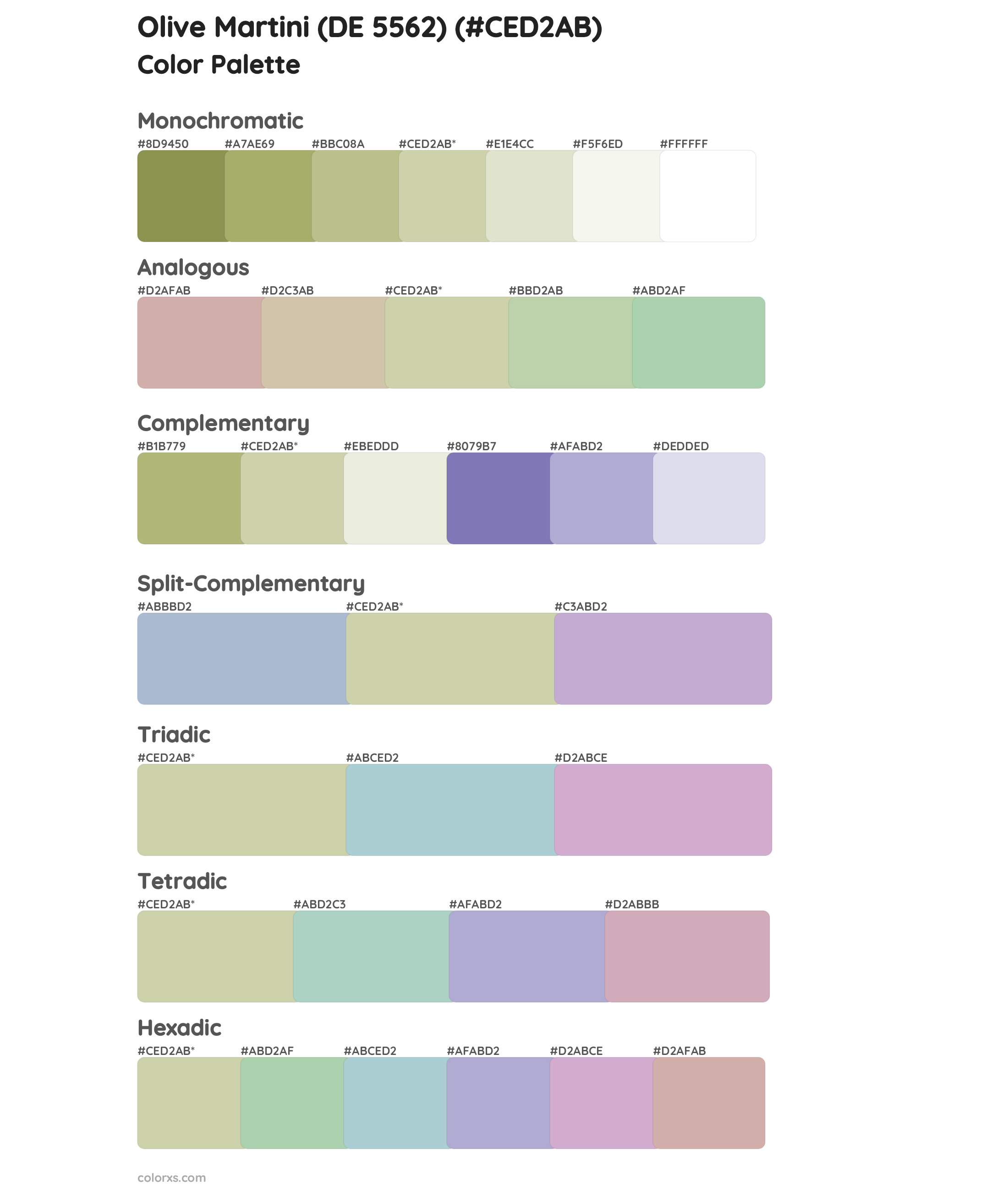 Olive Martini (DE 5562) Color Scheme Palettes