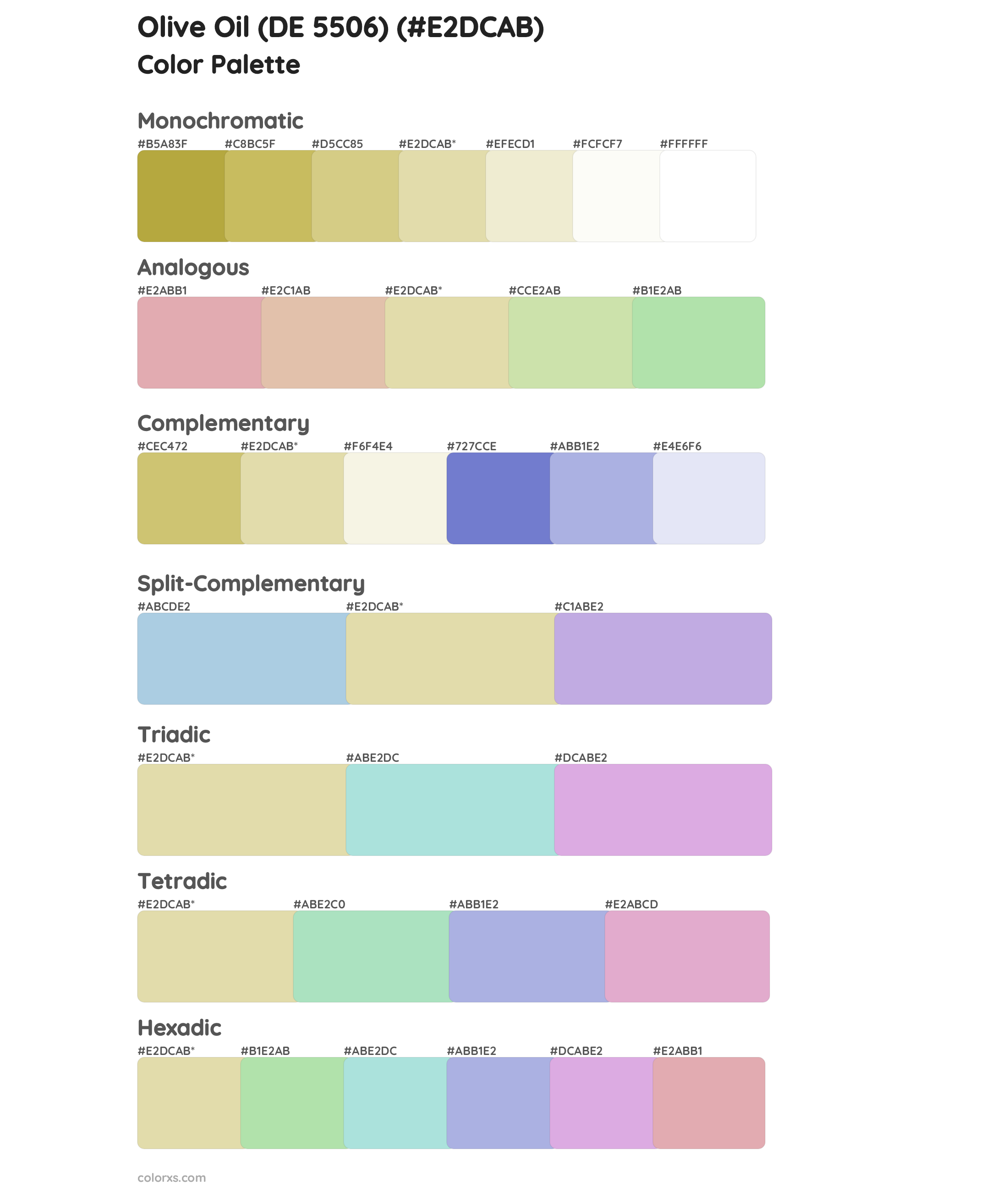 Olive Oil (DE 5506) Color Scheme Palettes