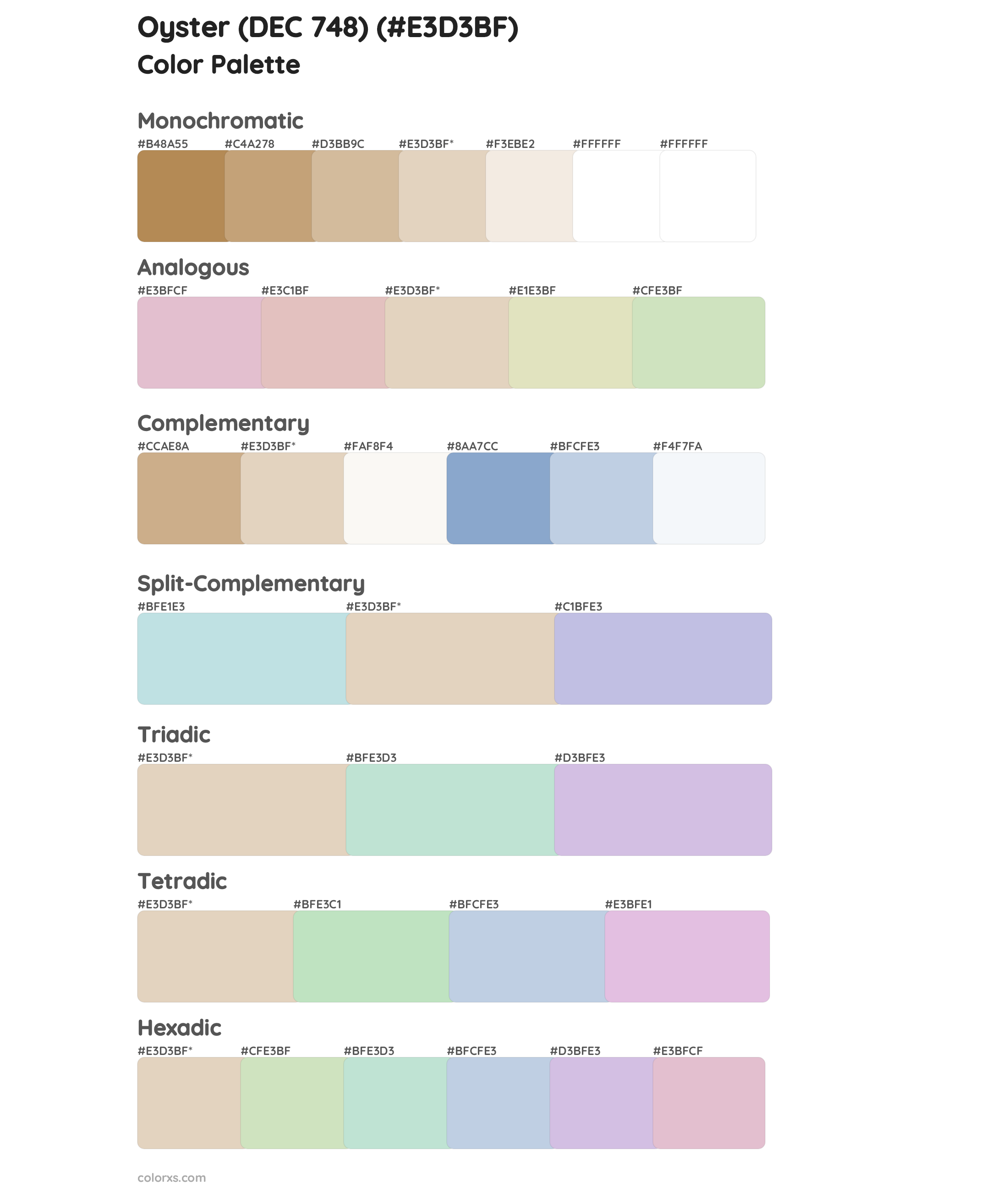 Oyster (DEC 748) Color Scheme Palettes