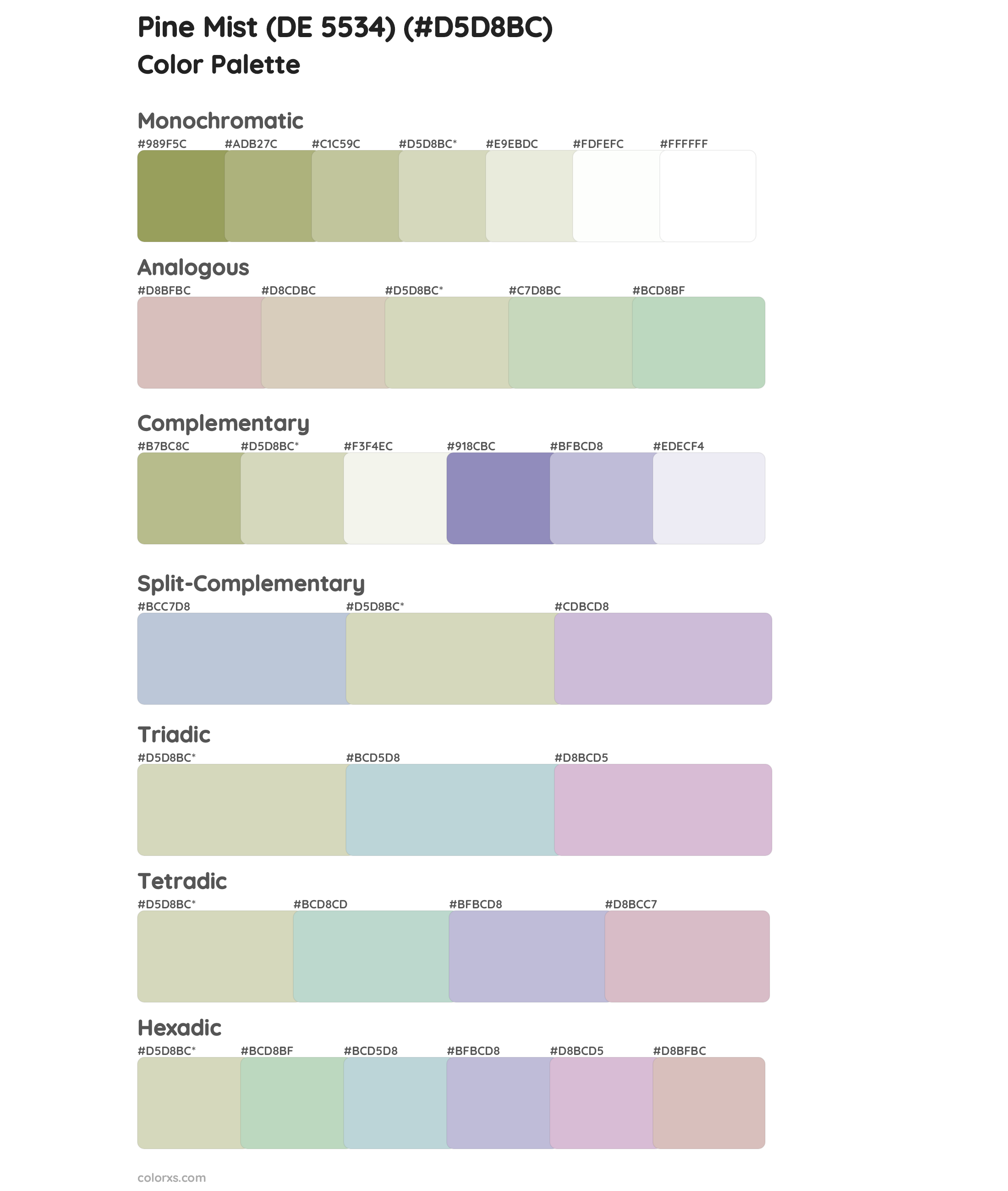 Pine Mist (DE 5534) Color Scheme Palettes