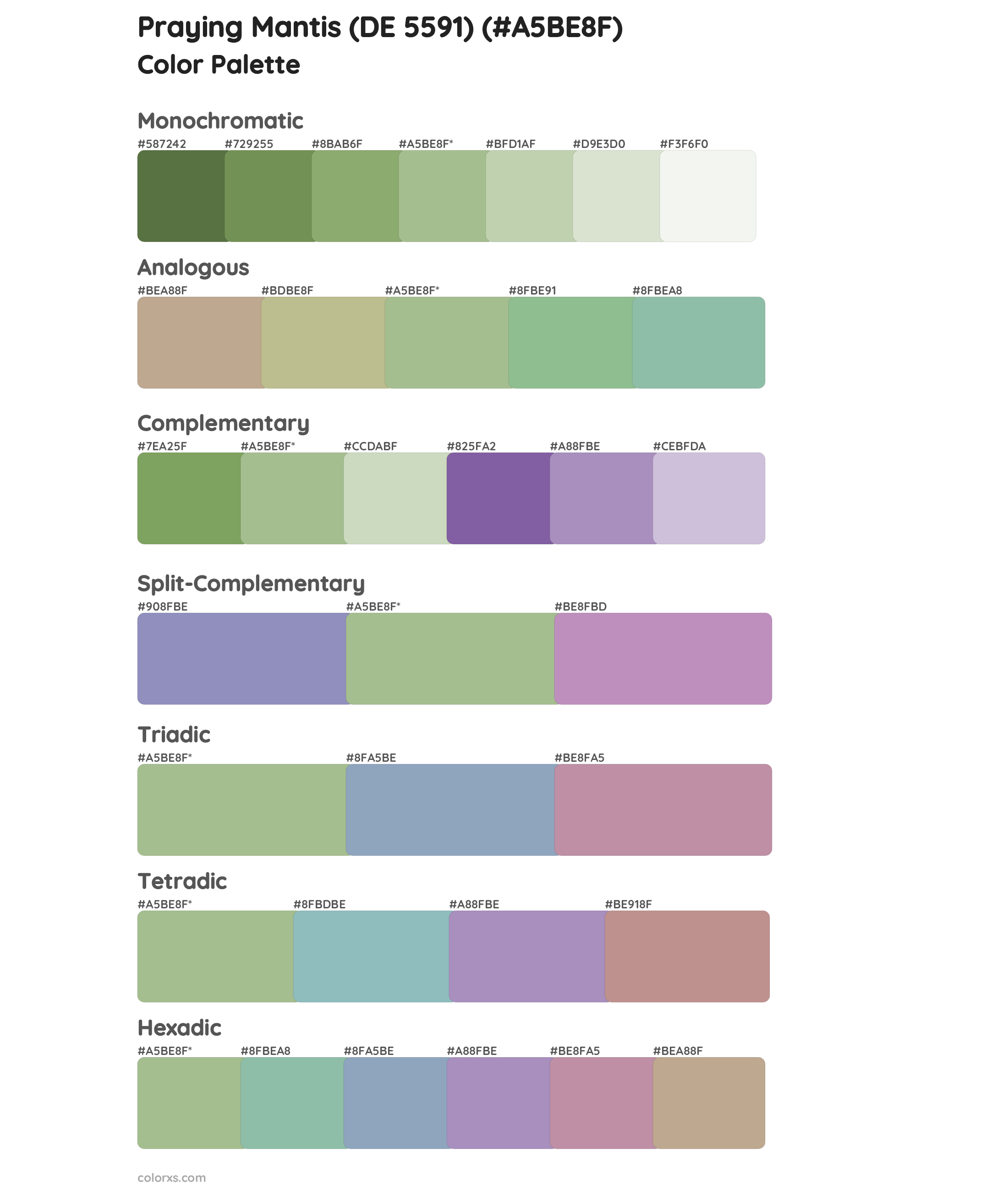 Praying Mantis (DE 5591) Color Scheme Palettes