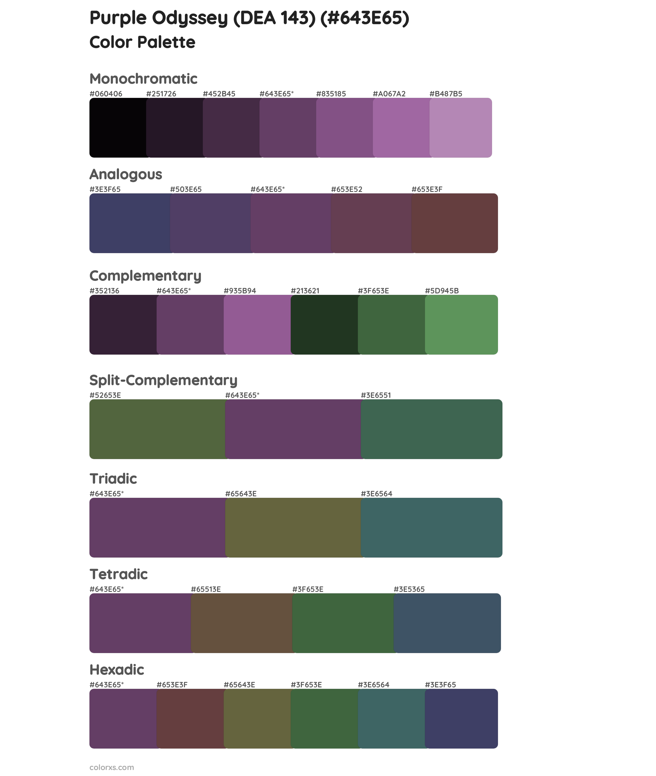 Purple Odyssey (DEA 143) Color Scheme Palettes