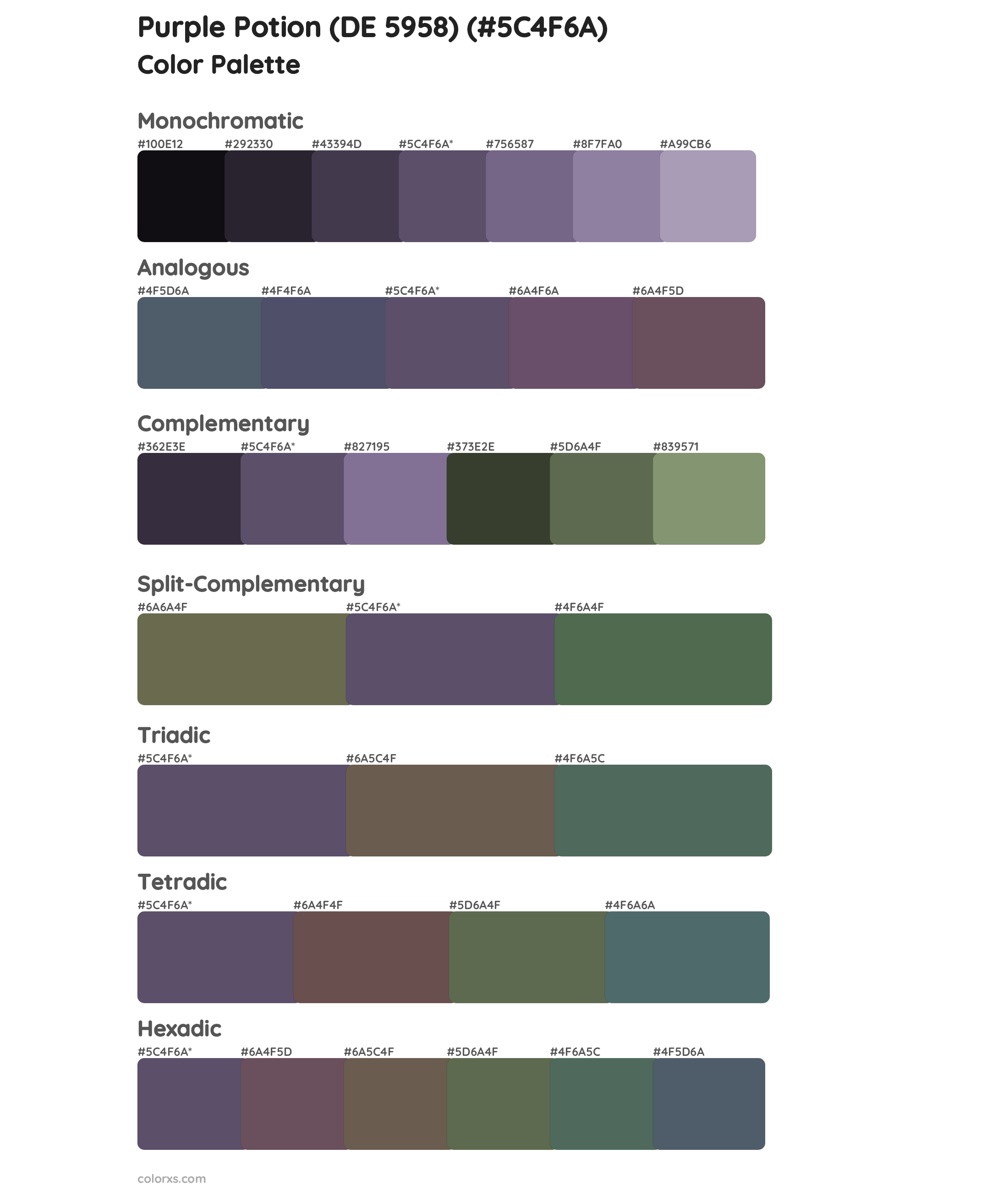 Purple Potion (DE 5958) Color Scheme Palettes