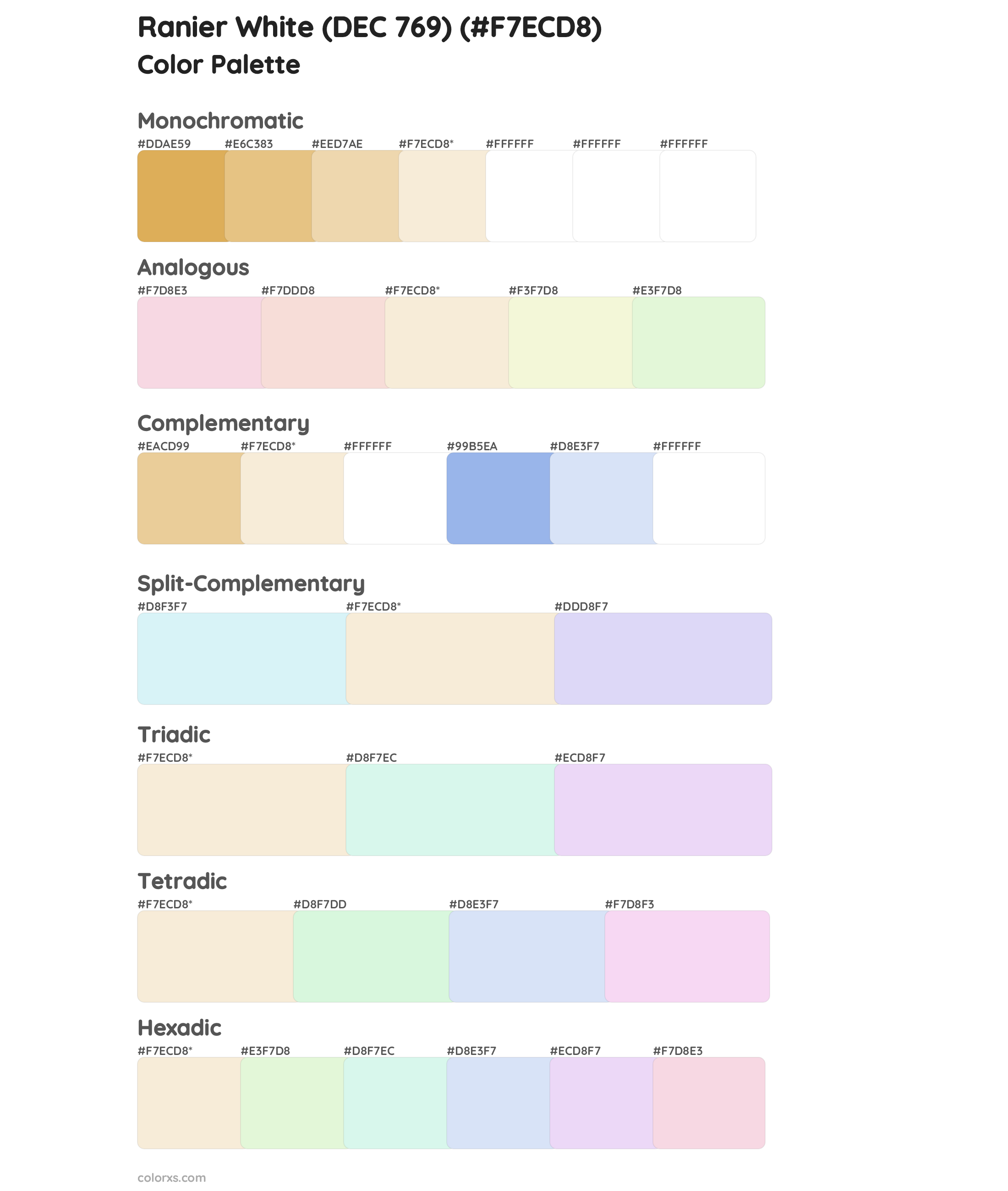 Ranier White (DEC 769) Color Scheme Palettes