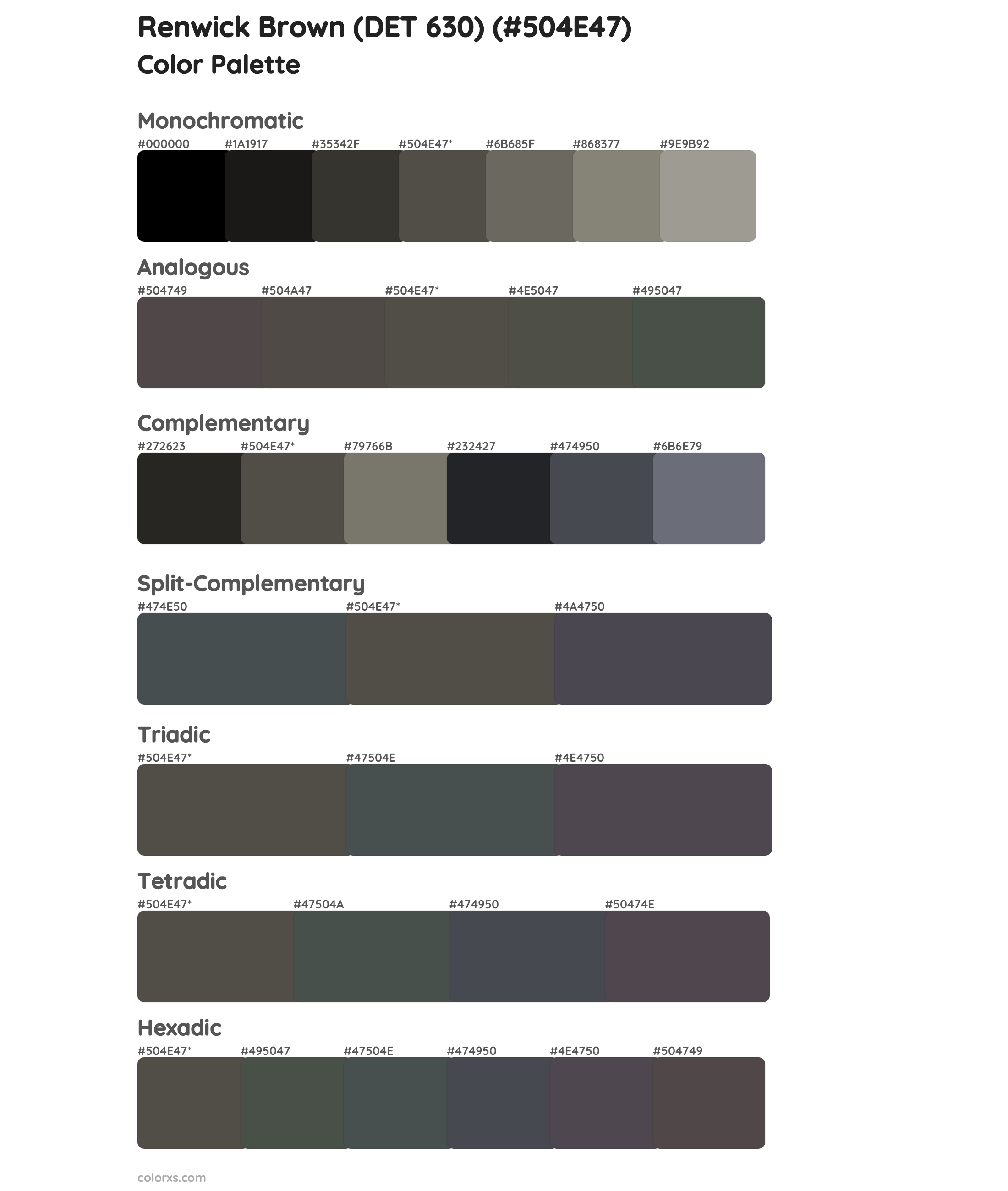 Renwick Brown (DET 630) Color Scheme Palettes