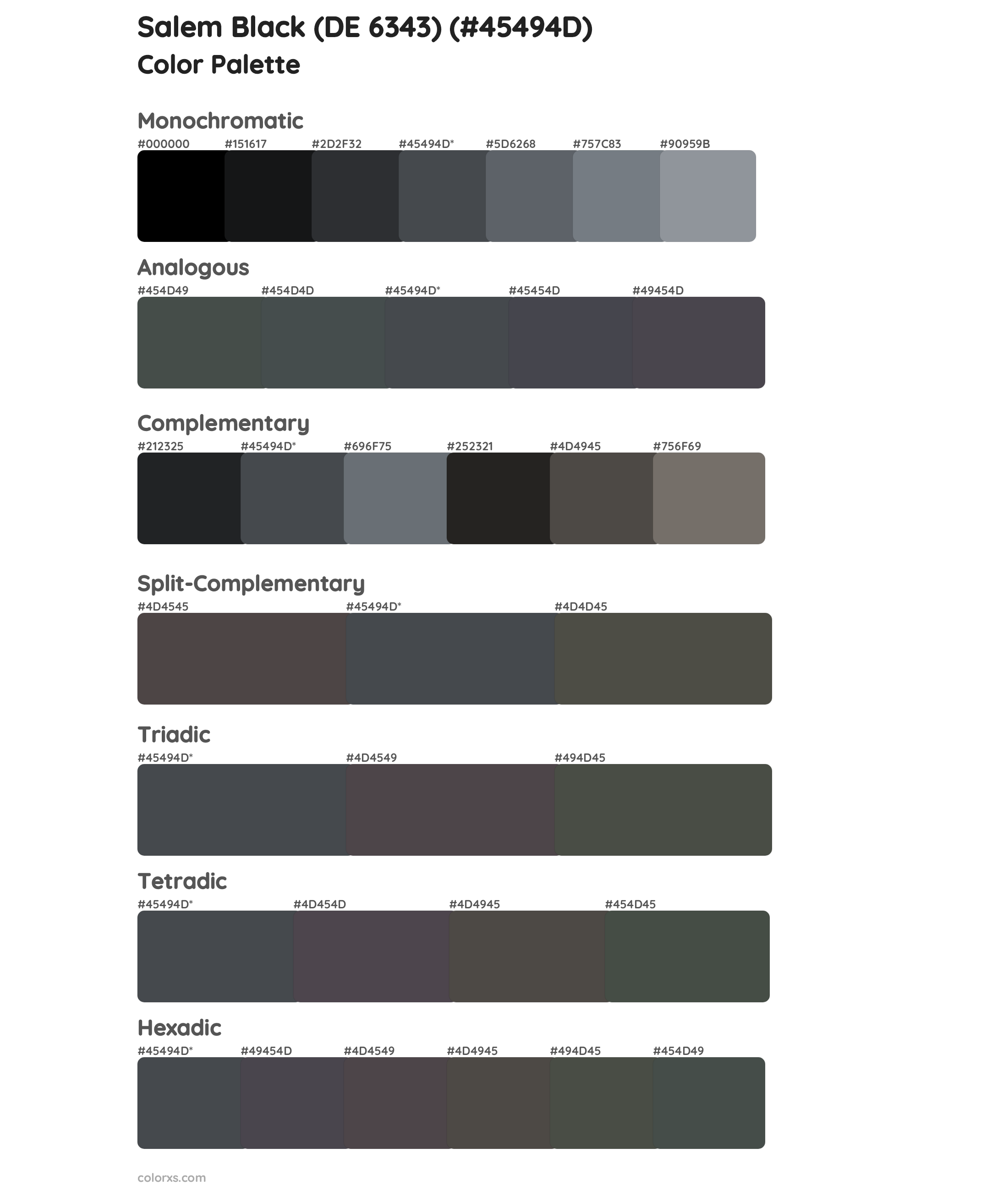 Salem Black (DE 6343) Color Scheme Palettes