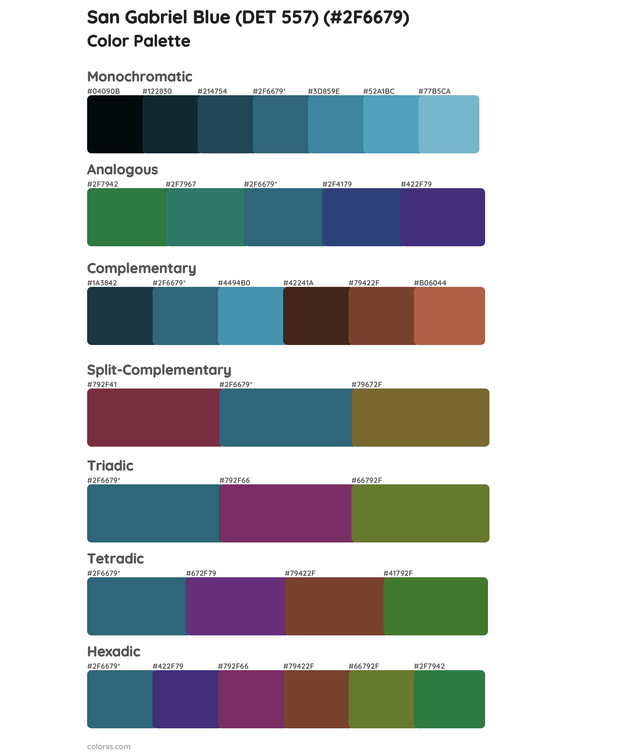 San Gabriel Blue (DET 557) Color Scheme Palettes