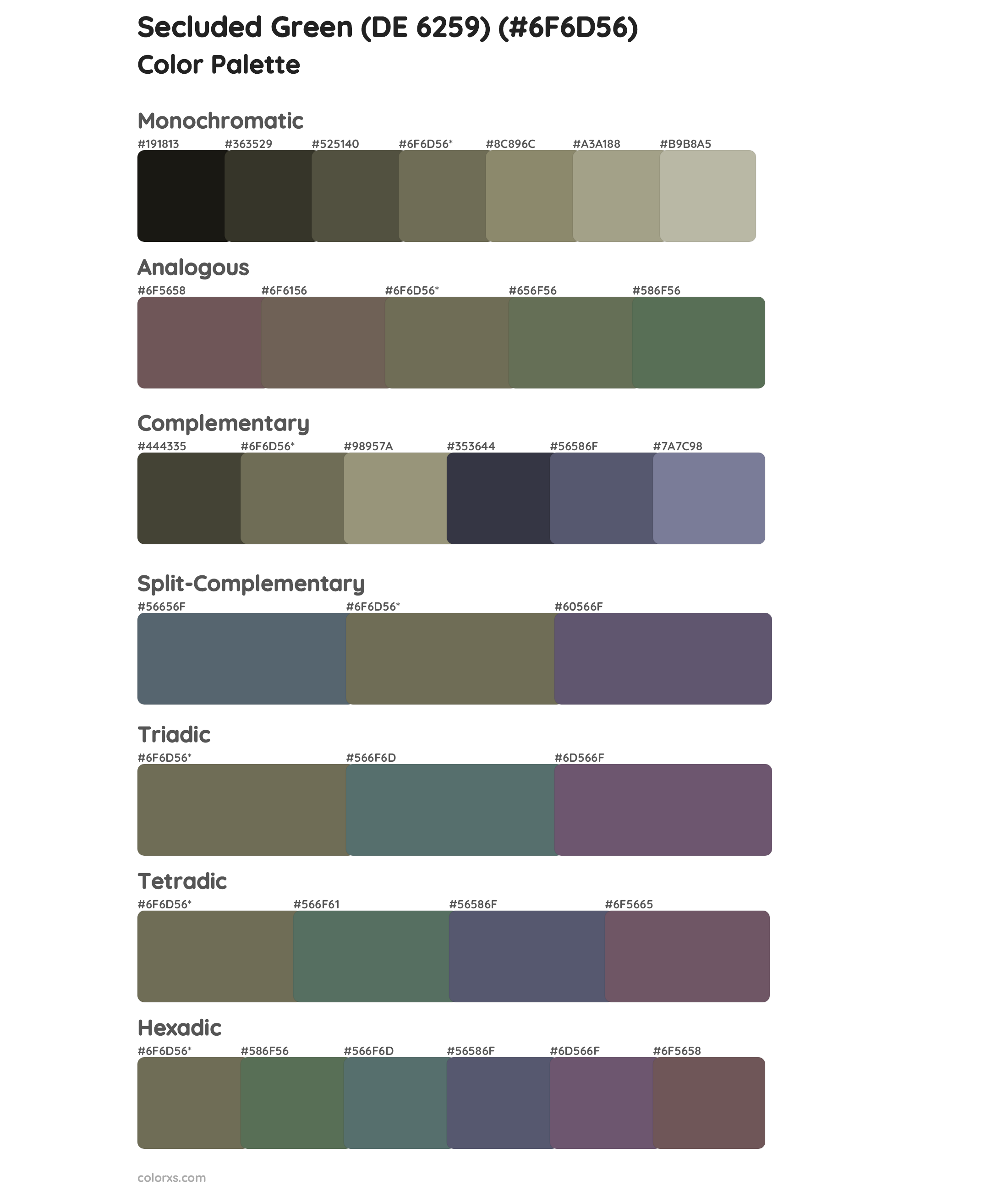 Secluded Green (DE 6259) Color Scheme Palettes