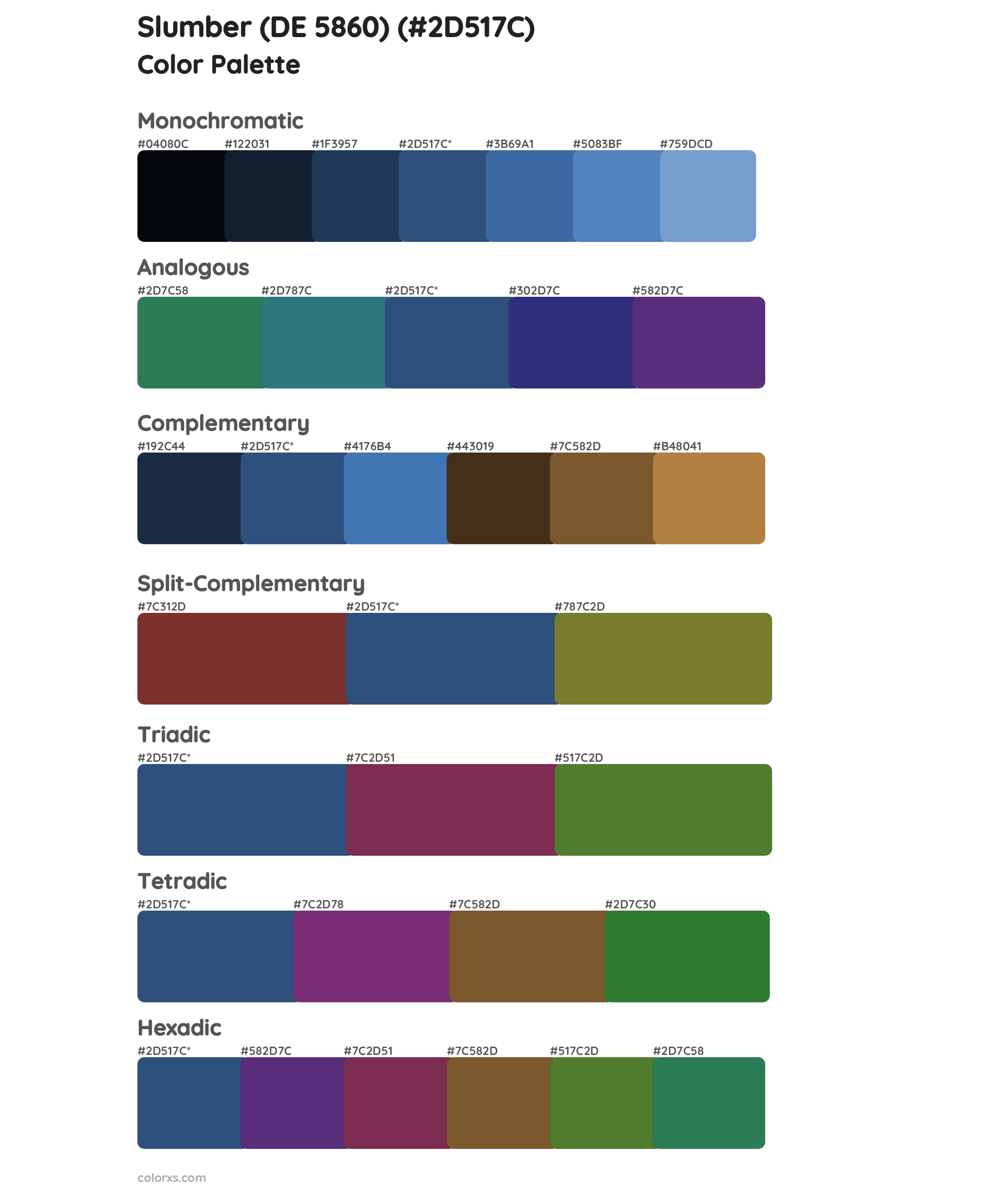 Slumber (DE 5860) Color Scheme Palettes