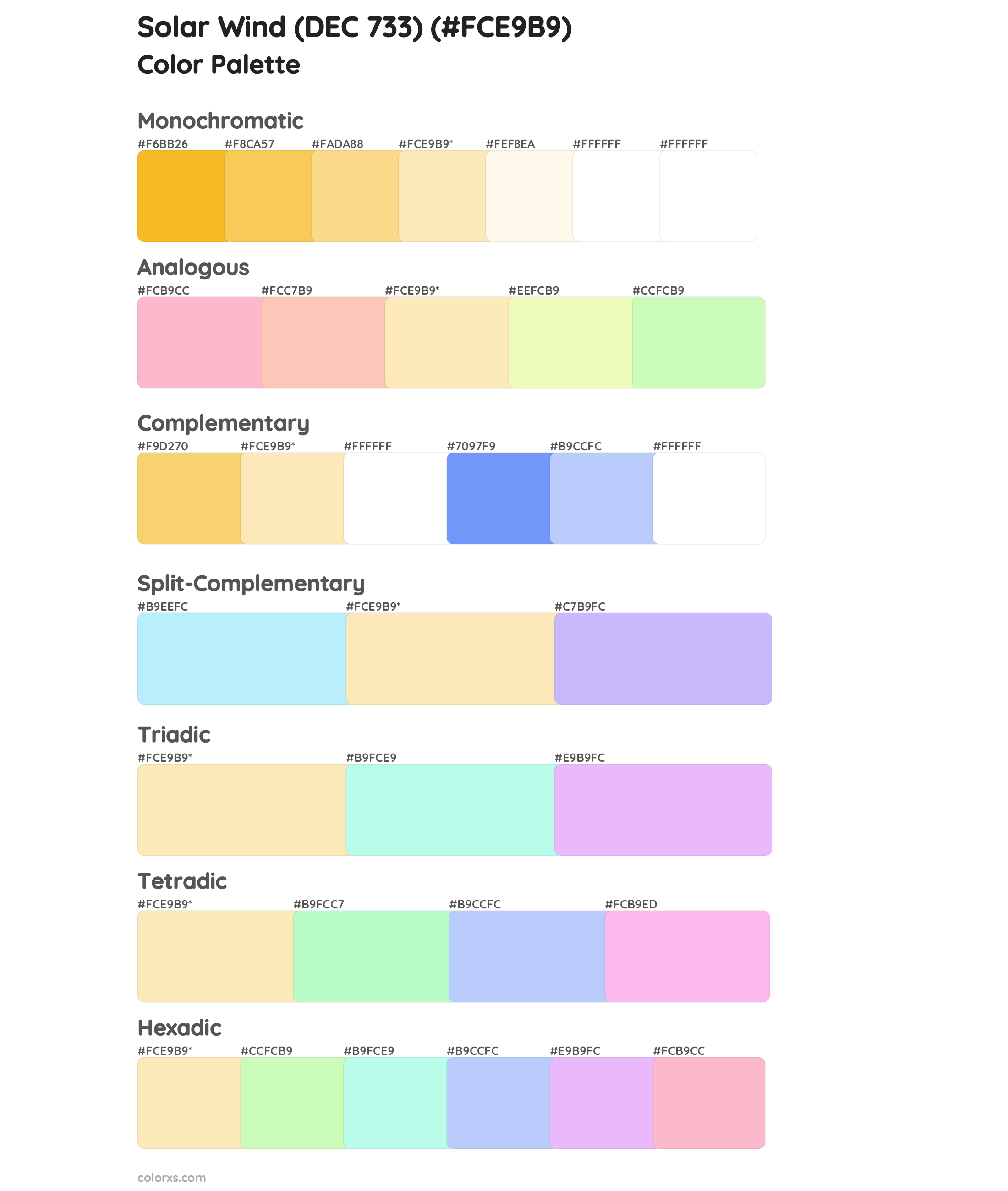 Solar Wind (DEC 733) Color Scheme Palettes