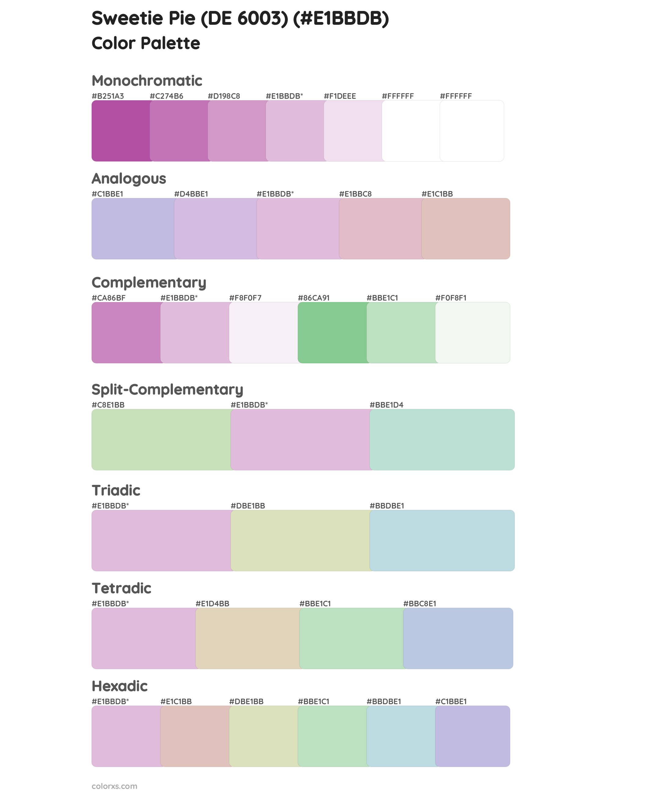 Sweetie Pie (DE 6003) Color Scheme Palettes