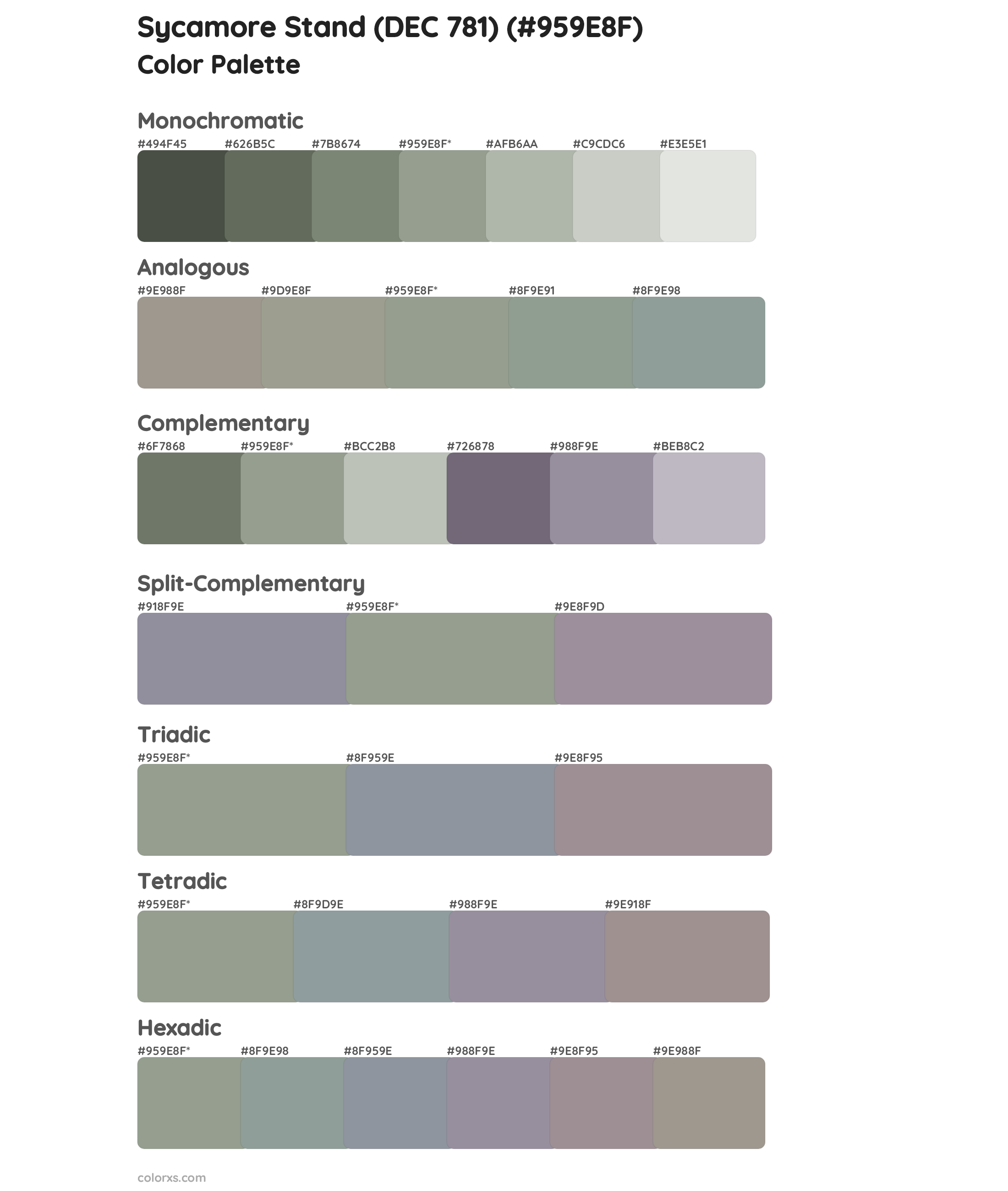 Sycamore Stand (DEC 781) Color Scheme Palettes