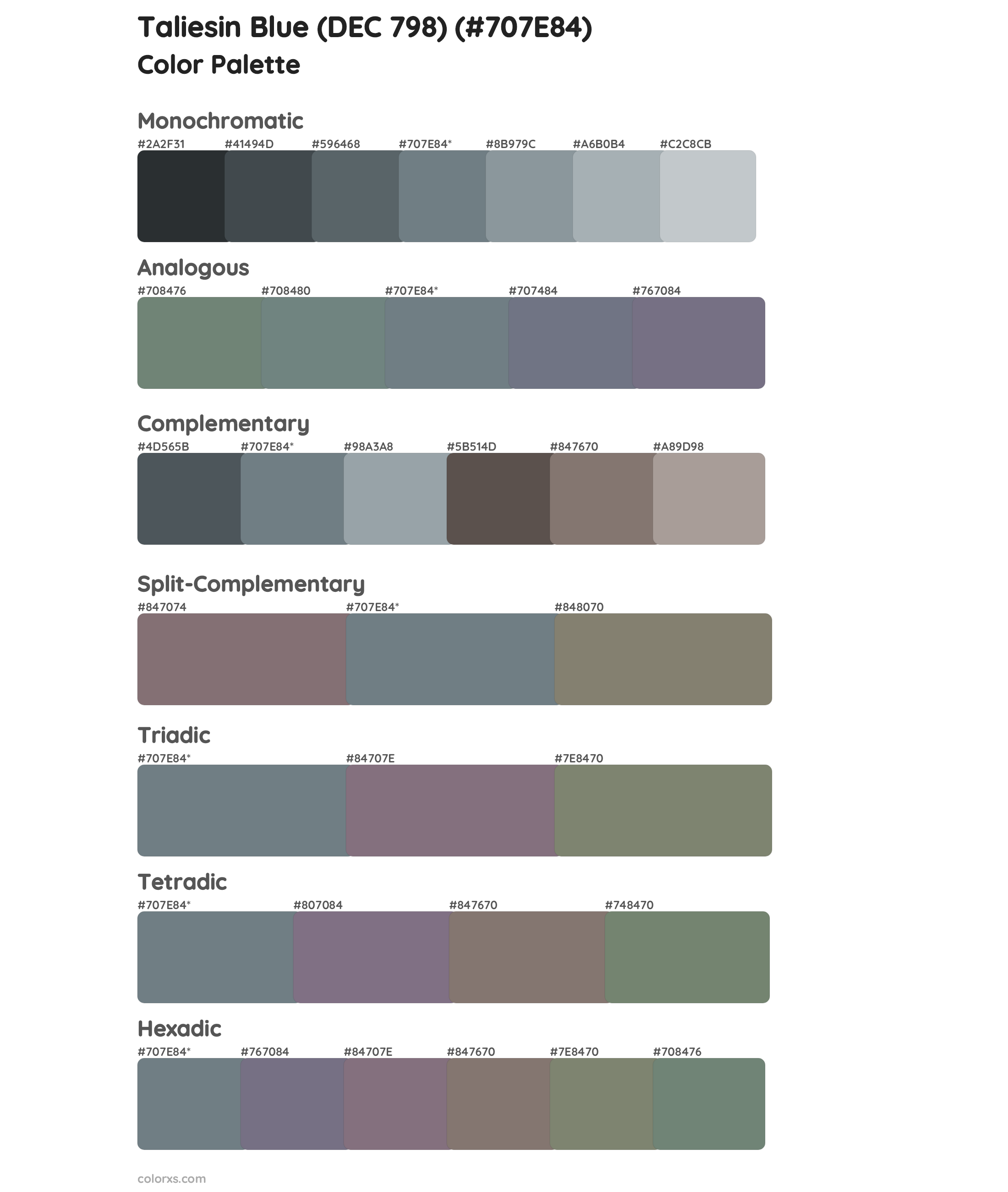 Taliesin Blue (DEC 798) Color Scheme Palettes