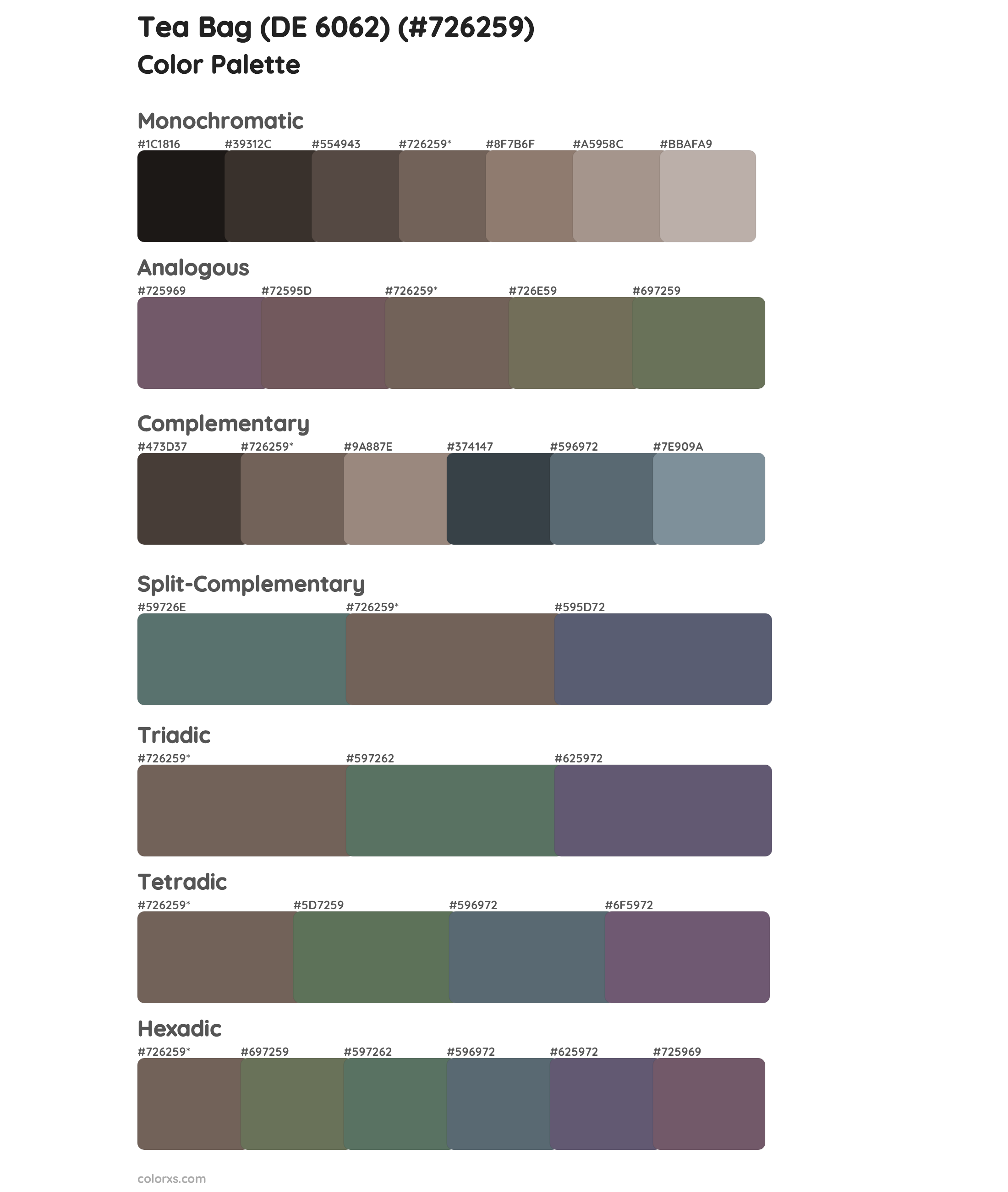 Tea Bag (DE 6062) Color Scheme Palettes