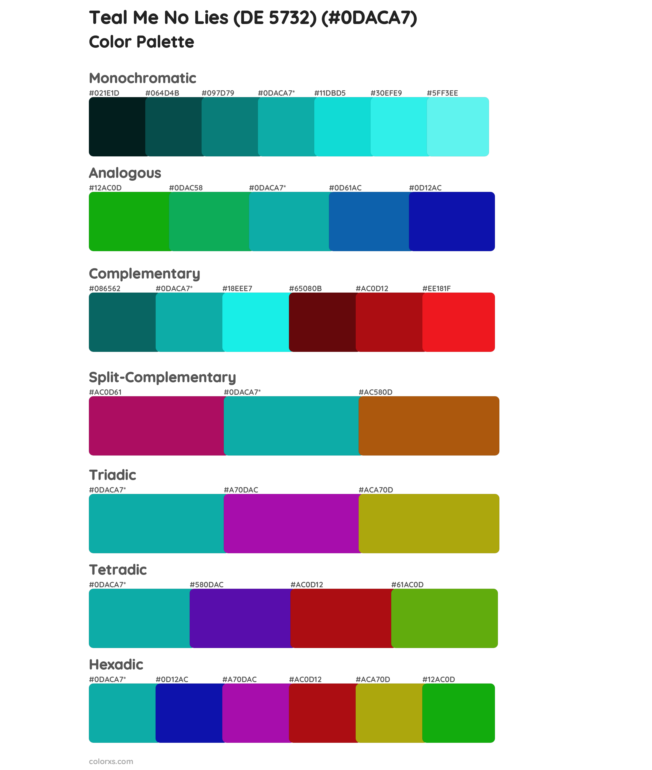 Teal Me No Lies (DE 5732) Color Scheme Palettes