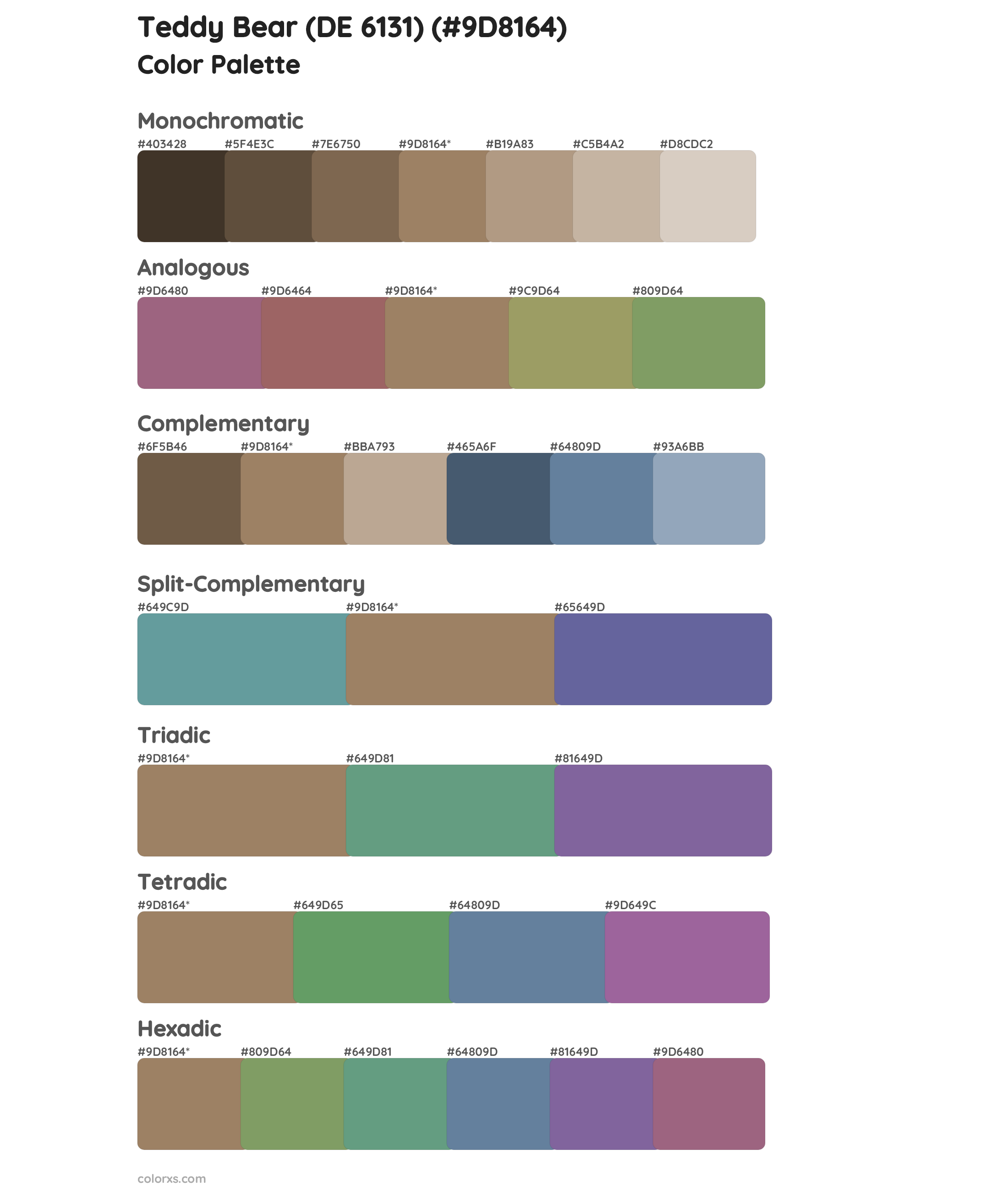 Teddy Bear (DE 6131) Color Scheme Palettes