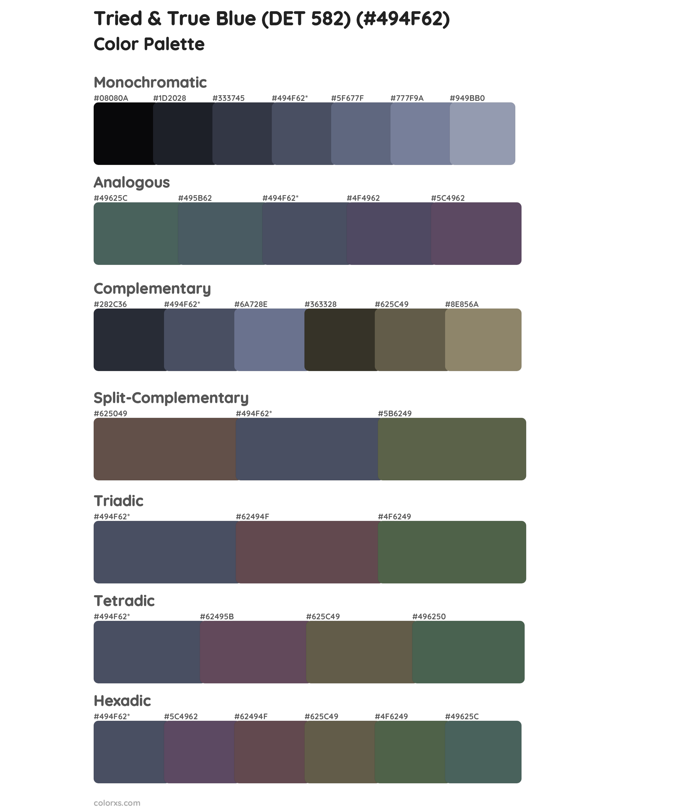 Tried & True Blue (DET 582) Color Scheme Palettes