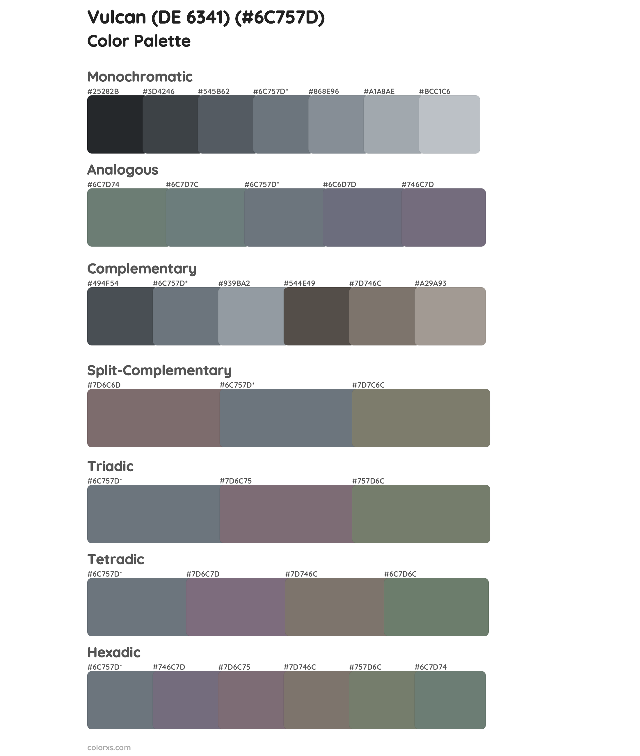 Vulcan (DE 6341) Color Scheme Palettes