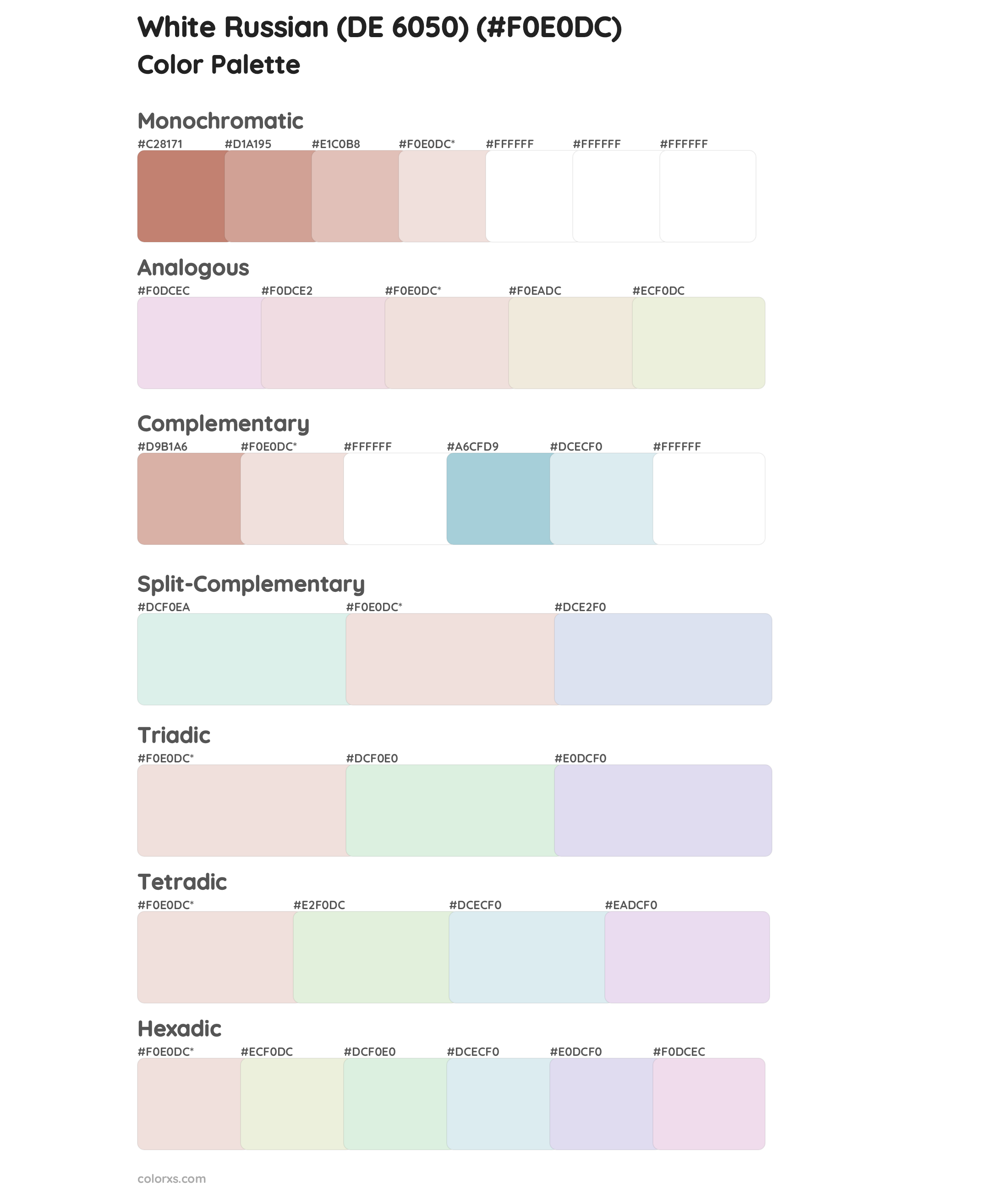 White Russian (DE 6050) Color Scheme Palettes