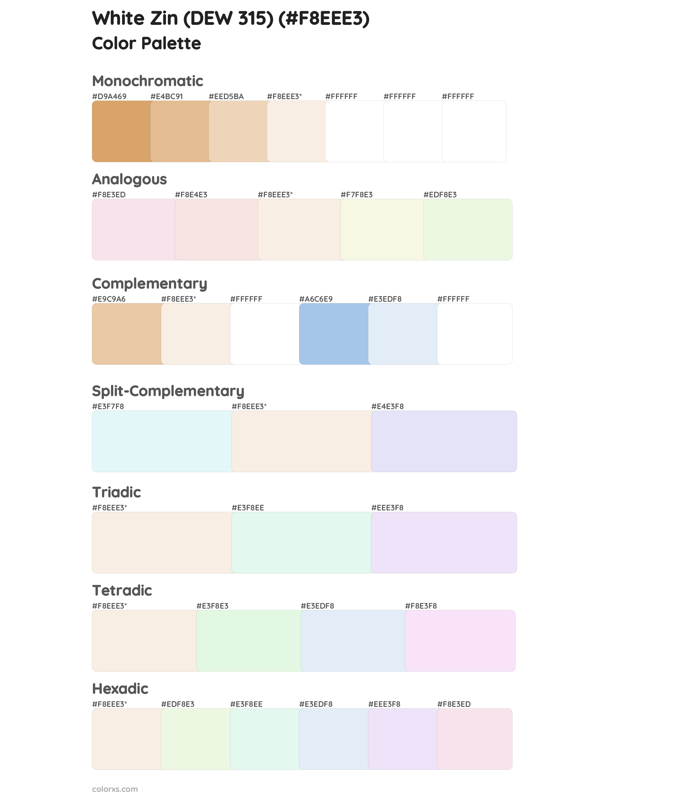 White Zin (DEW 315) Color Scheme Palettes