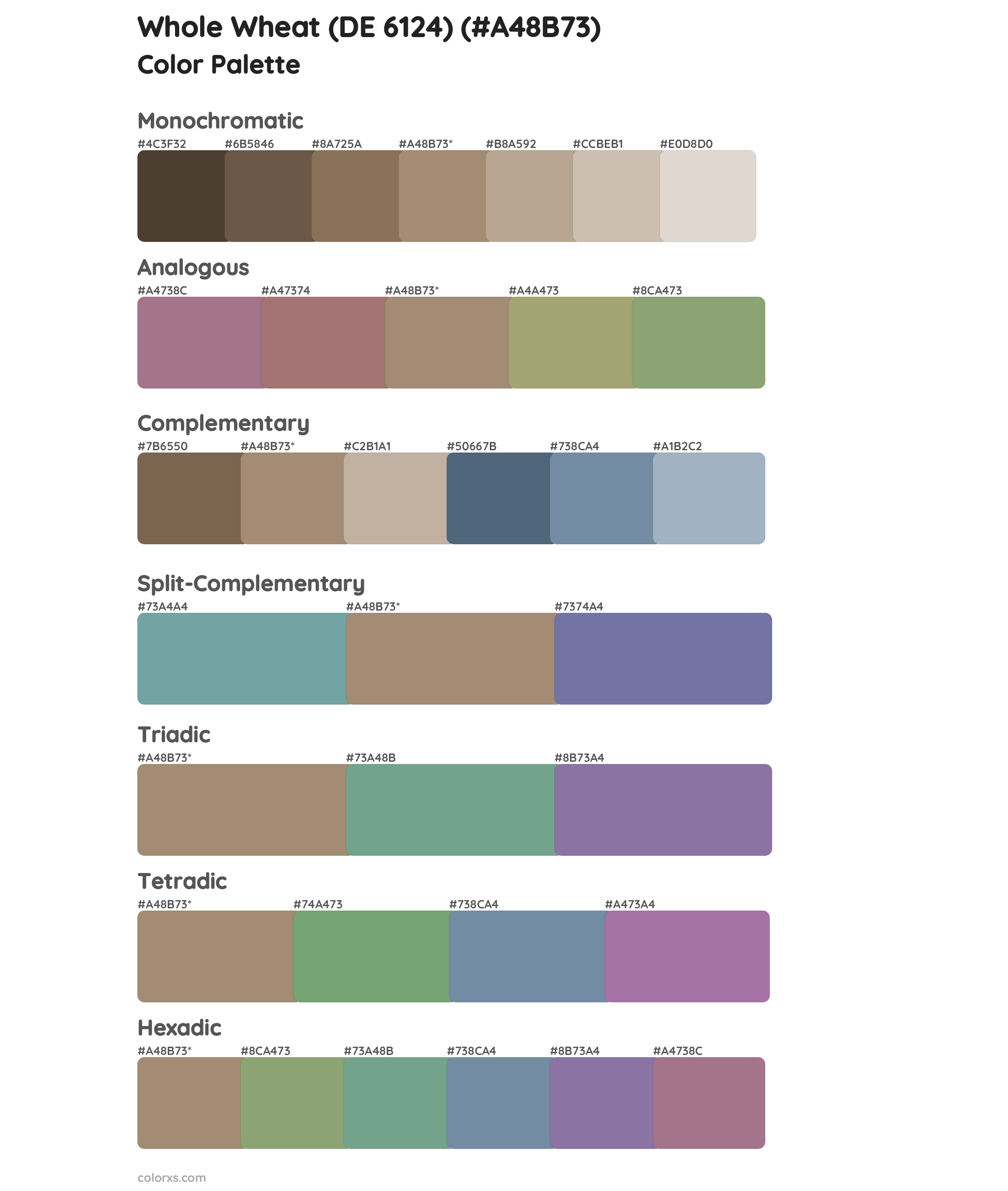 Whole Wheat (DE 6124) Color Scheme Palettes