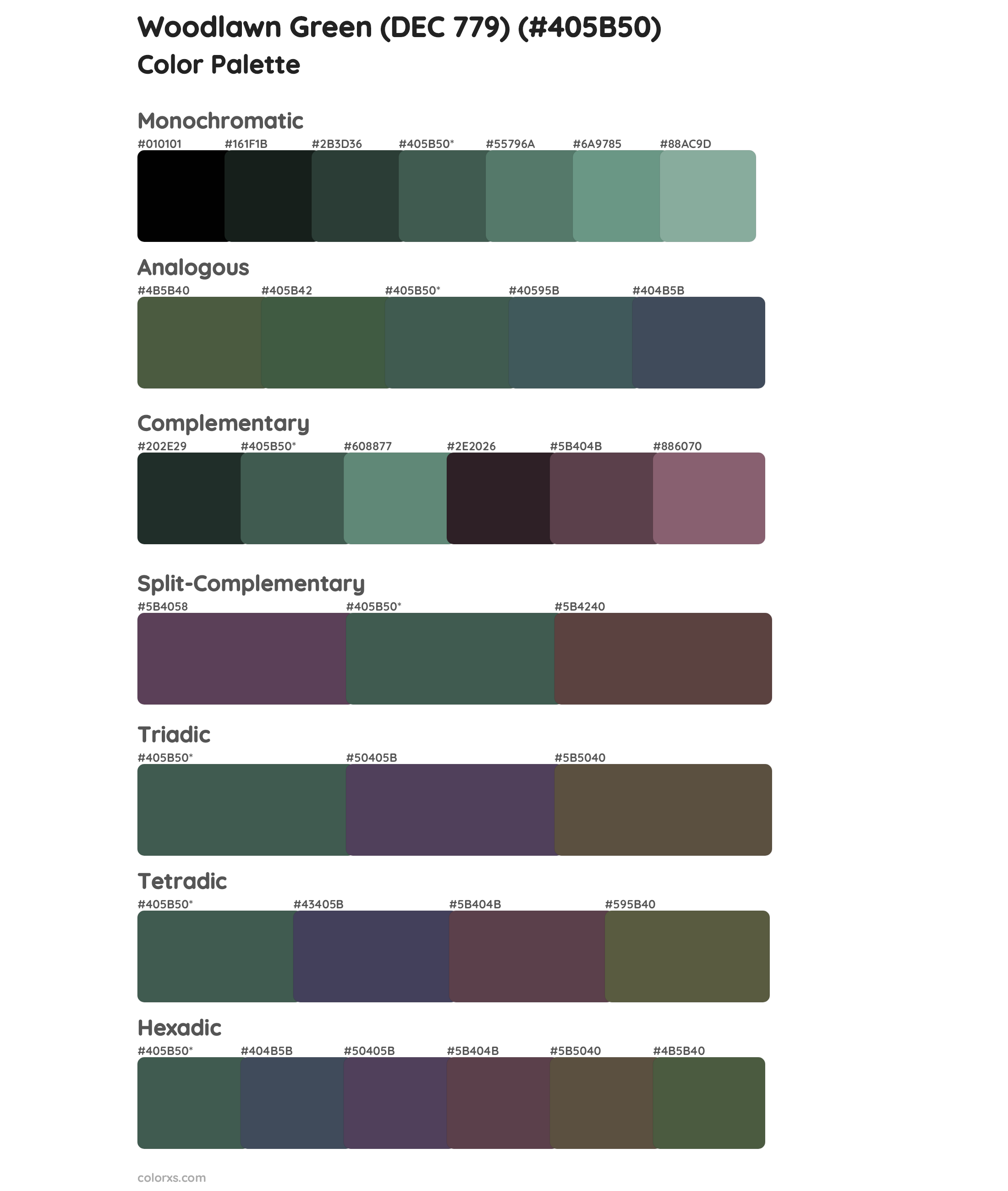 Woodlawn Green (DEC 779) Color Scheme Palettes