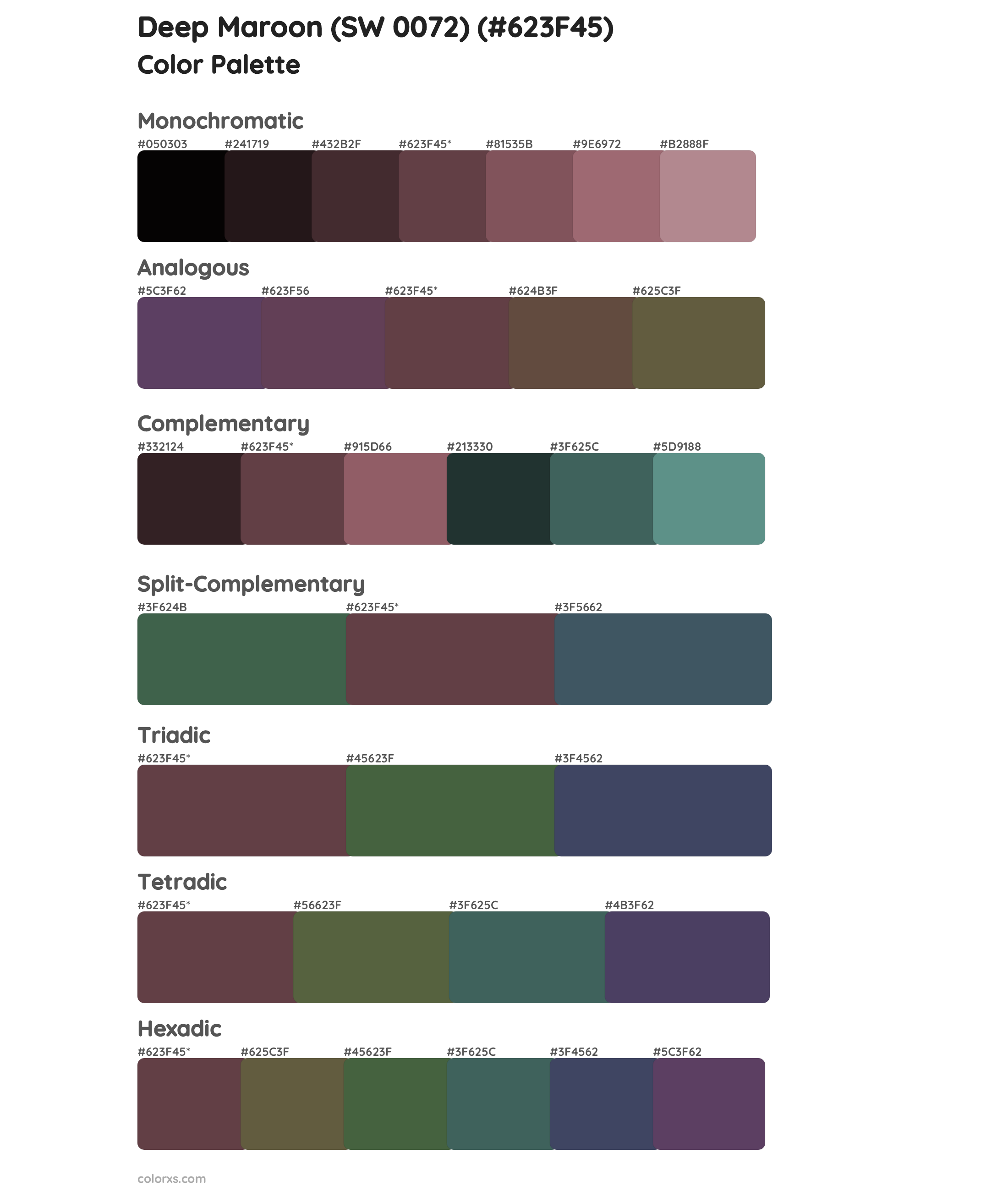 Deep Maroon (SW 0072) Color Scheme Palettes