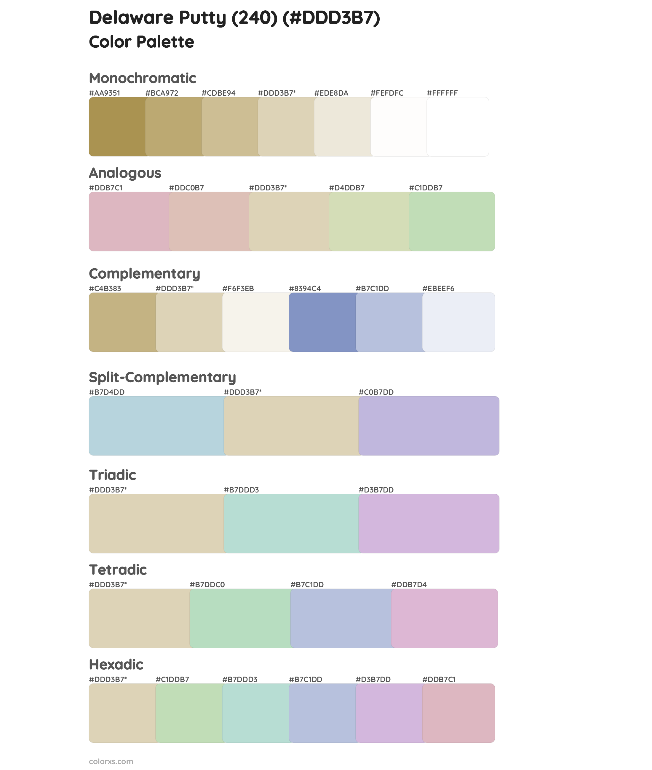 Delaware Putty (240) Color Scheme Palettes