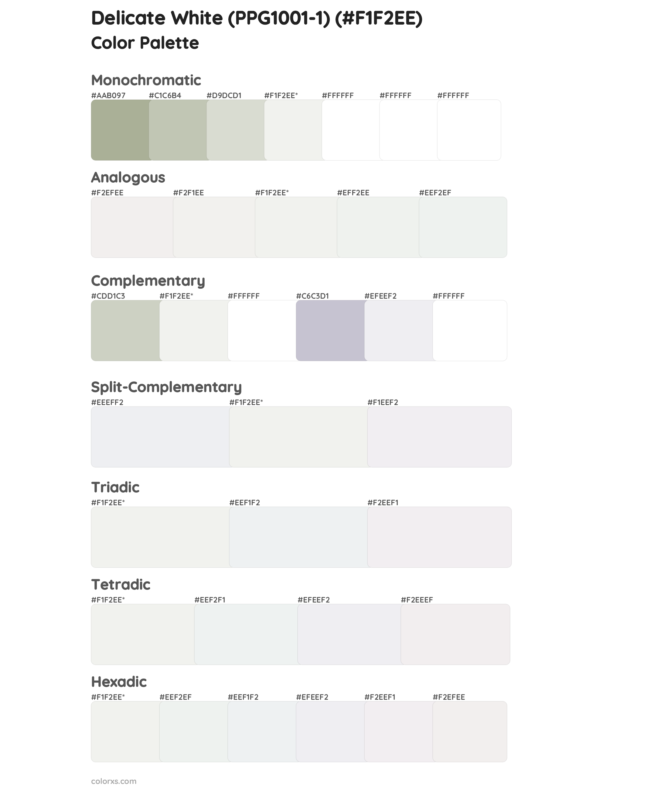 Delicate White (PPG1001-1) Color Scheme Palettes