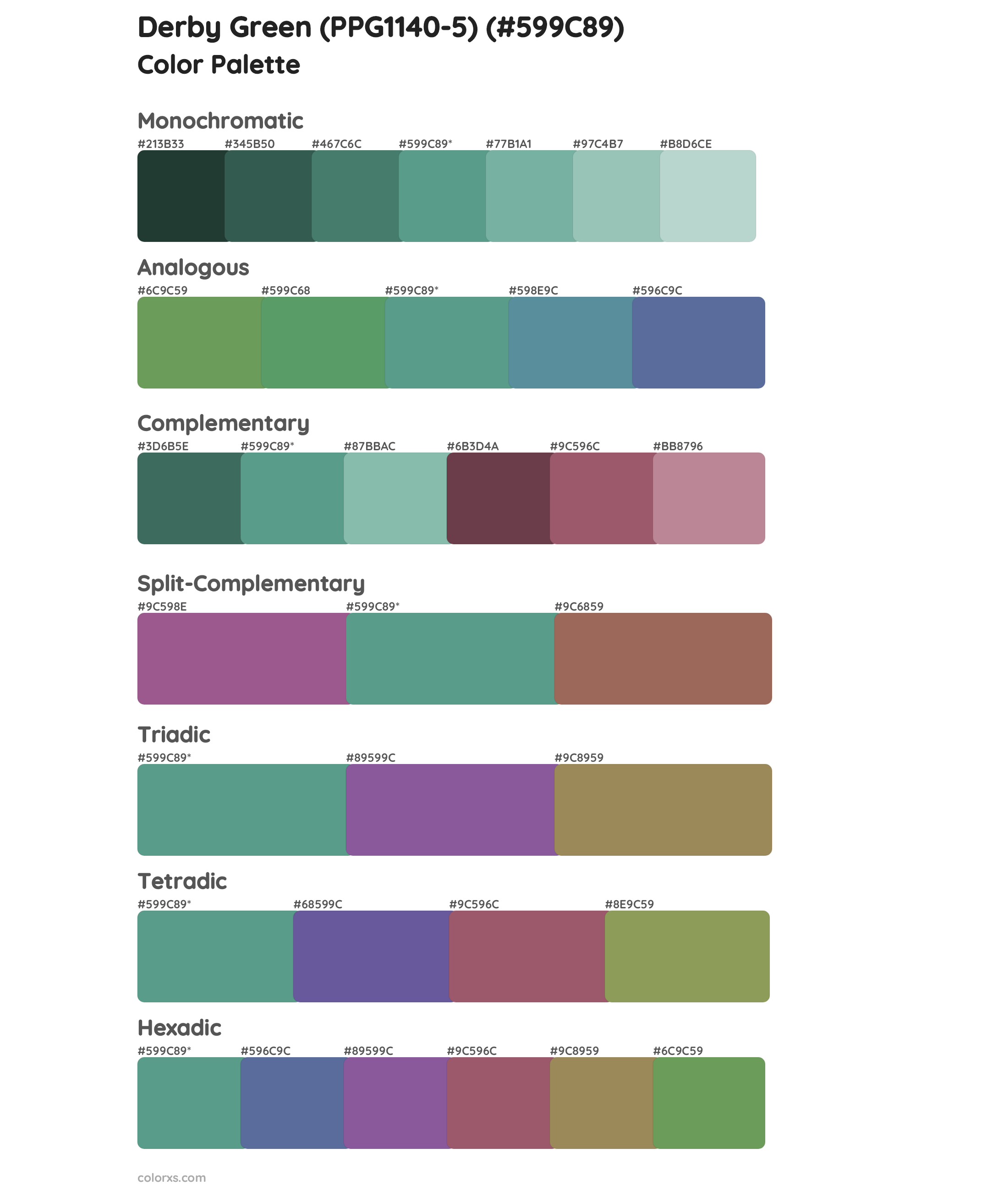 Derby Green (PPG1140-5) Color Scheme Palettes