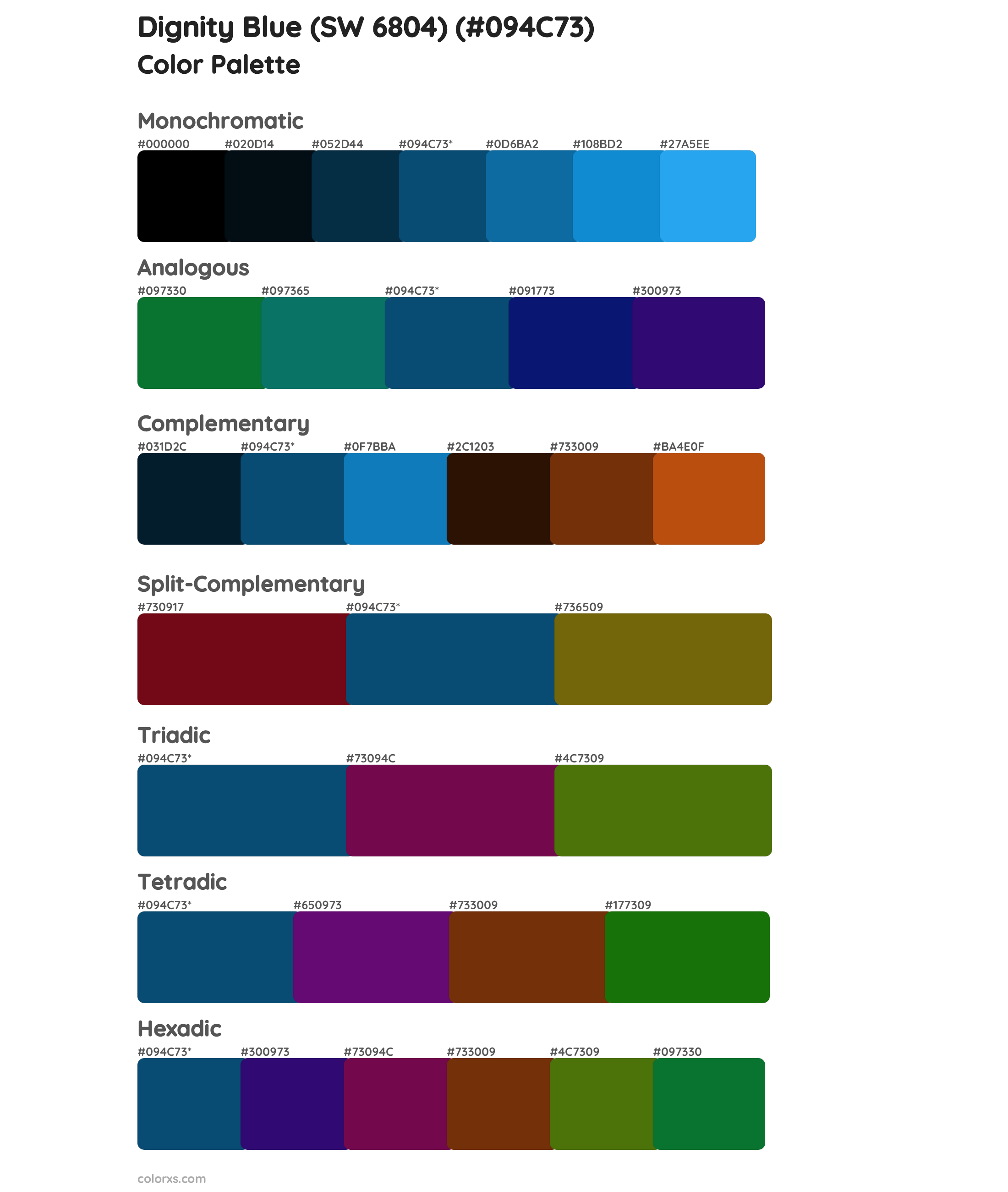 Dignity Blue (SW 6804) Color Scheme Palettes