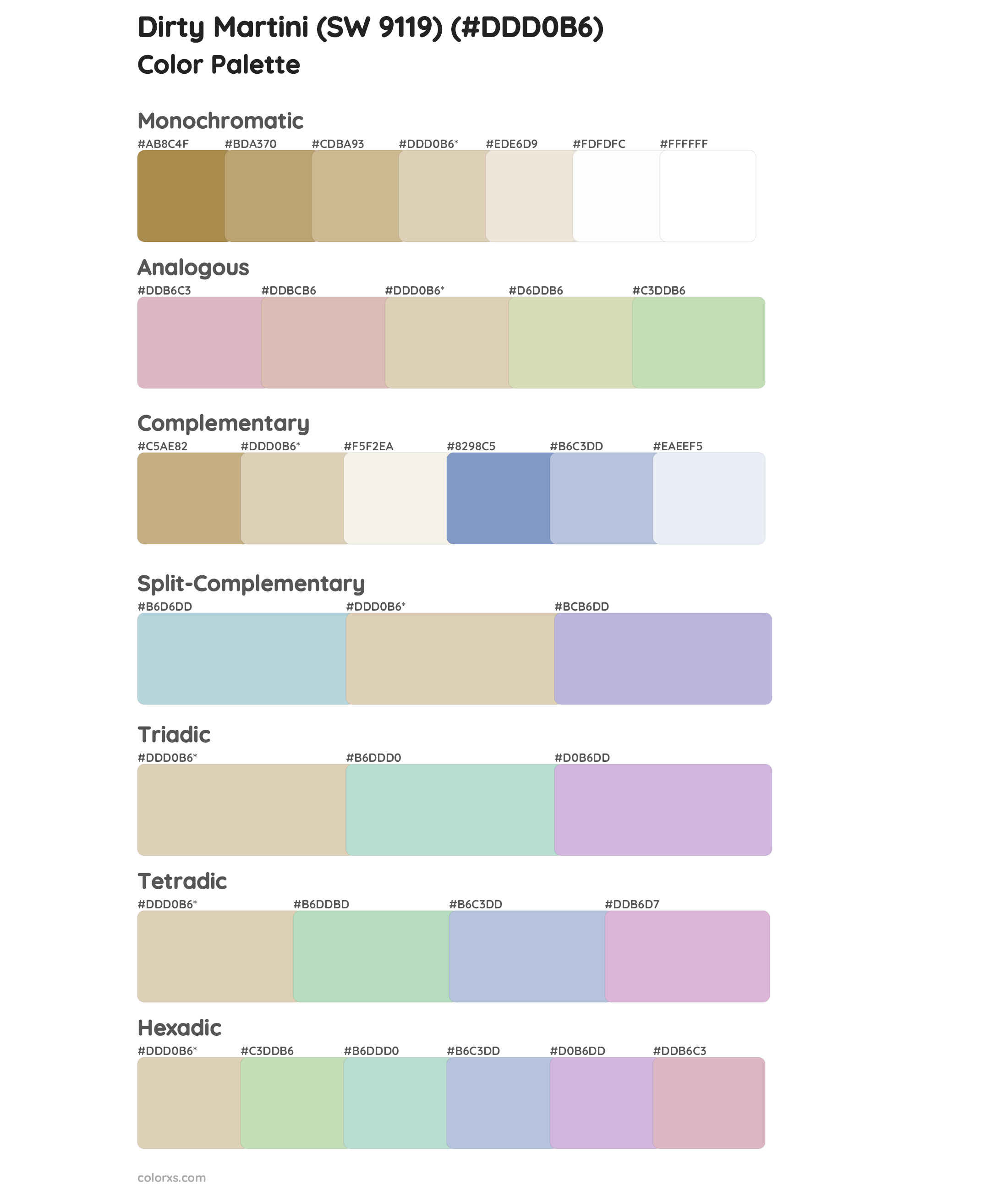 Dirty Martini (SW 9119) Color Scheme Palettes