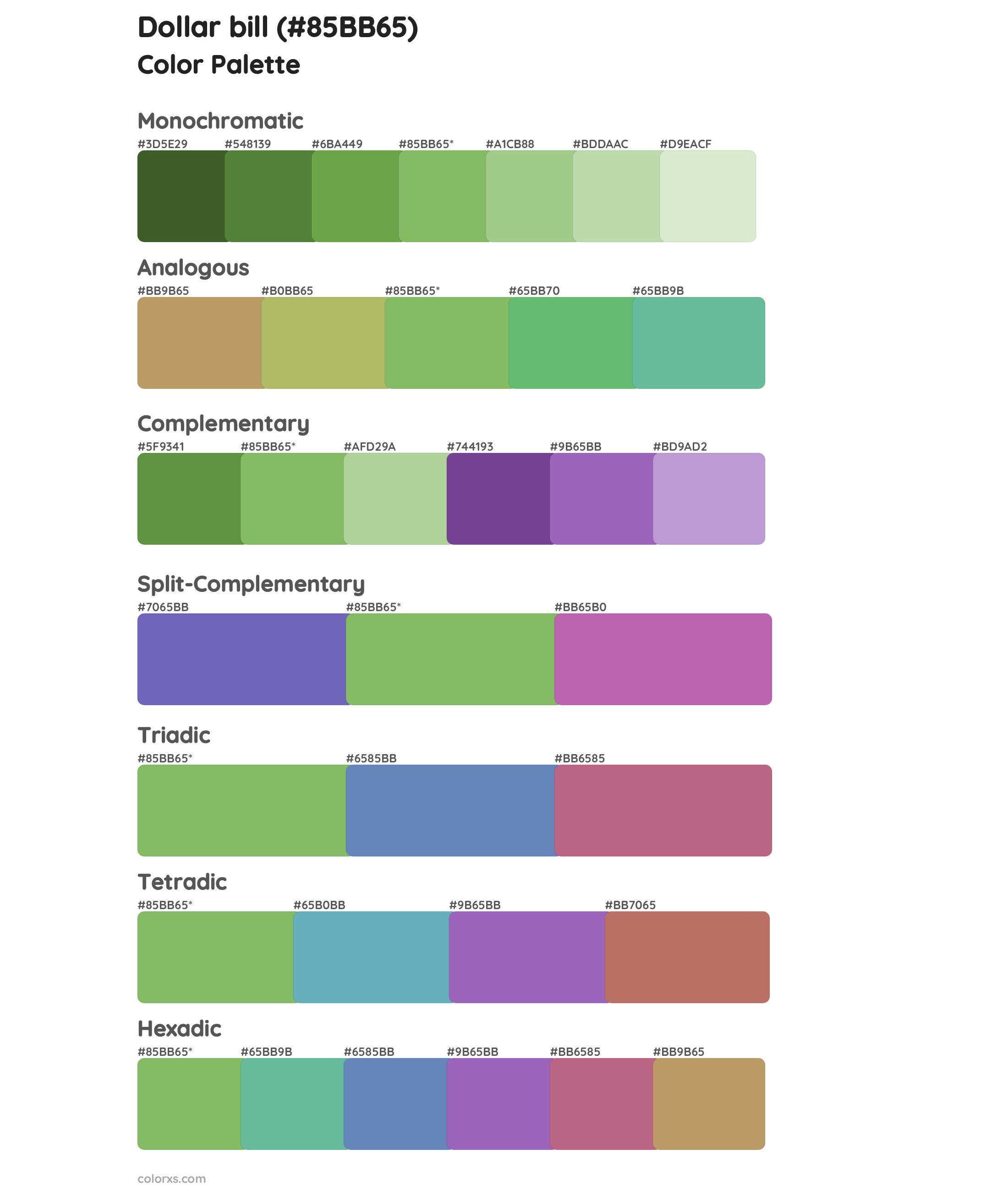 Dollar Bill Color Palettes And Color Scheme Combinations Colorxs