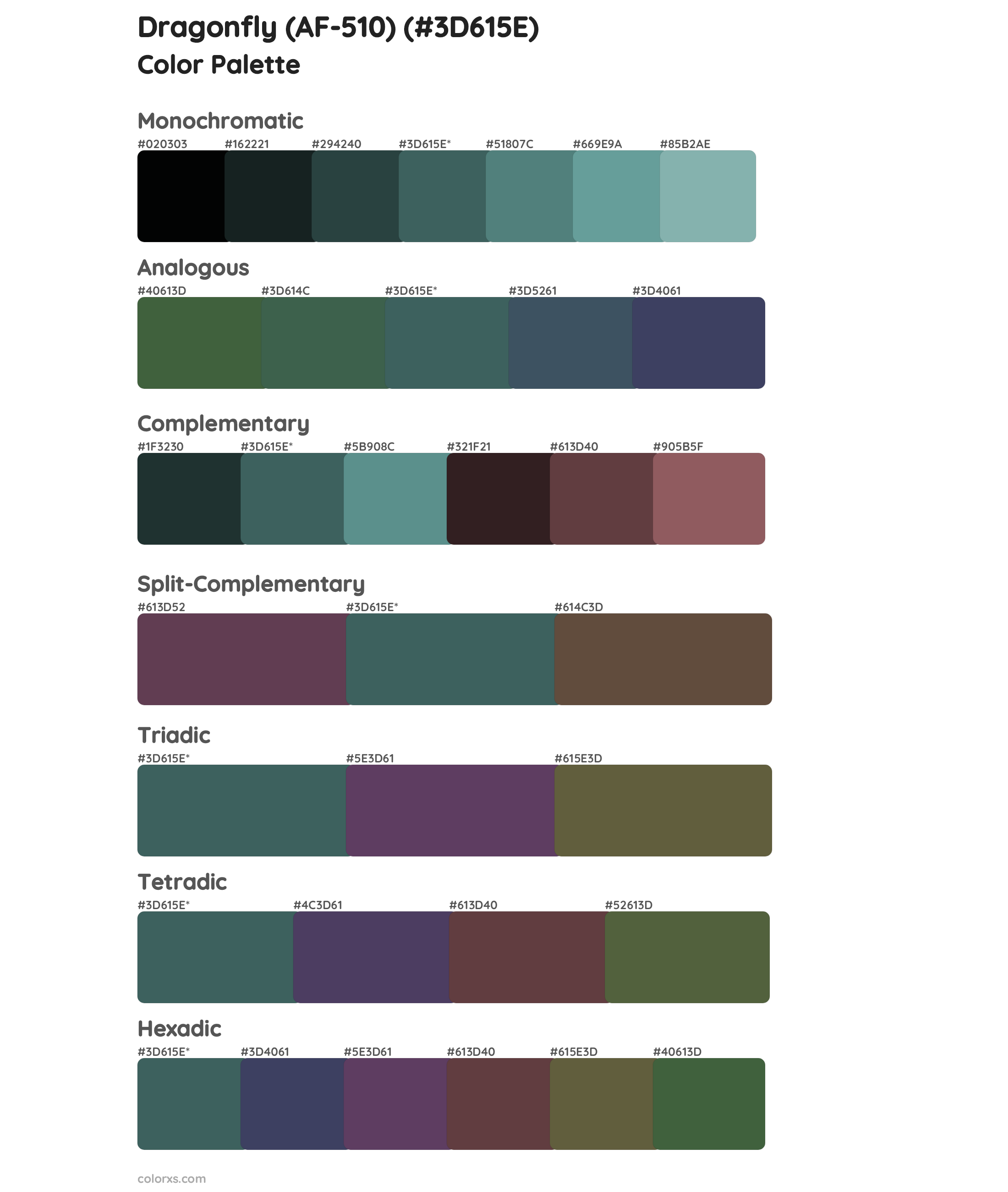 Dragonfly (AF-510) Color Scheme Palettes