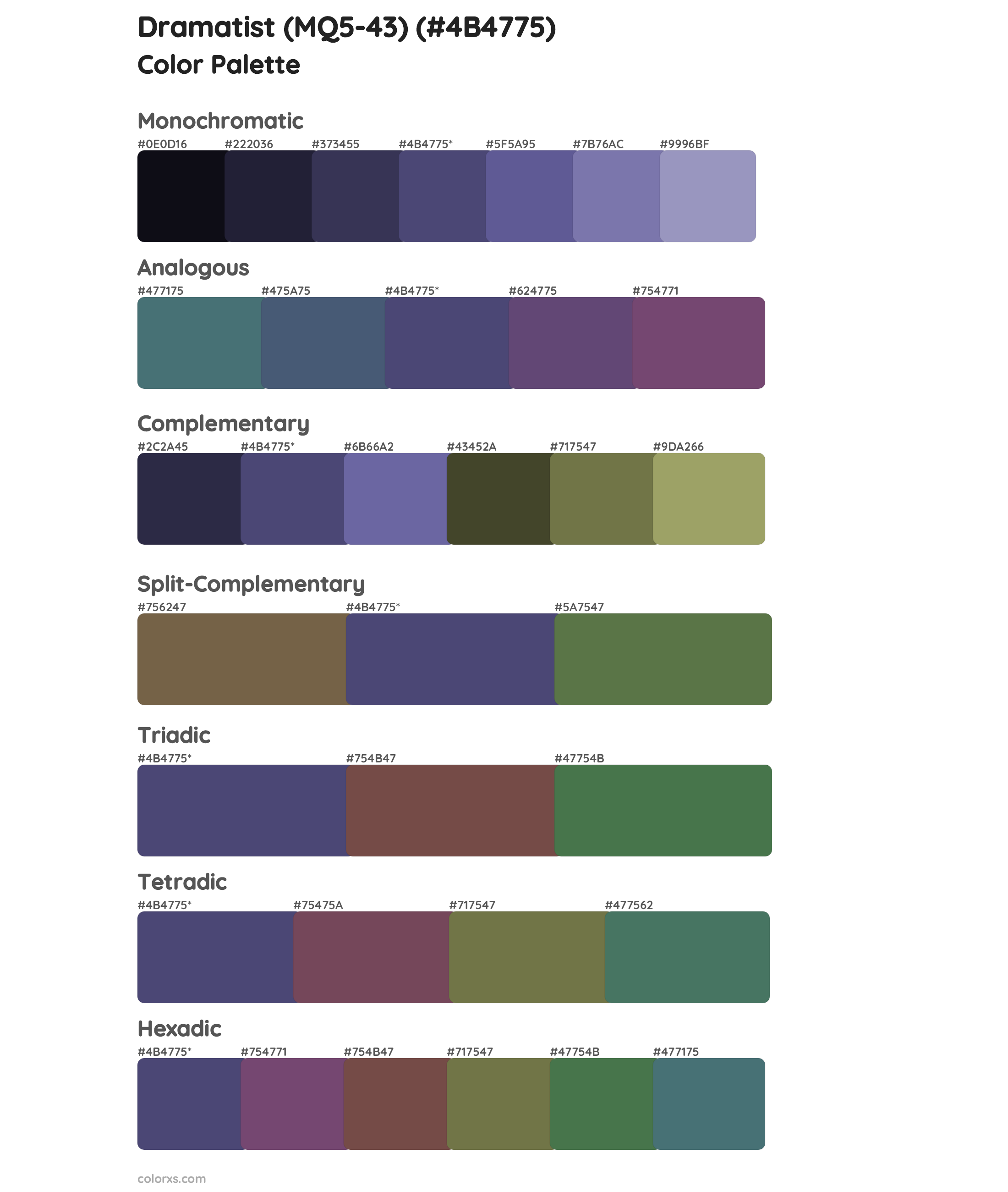 Dramatist (MQ5-43) Color Scheme Palettes