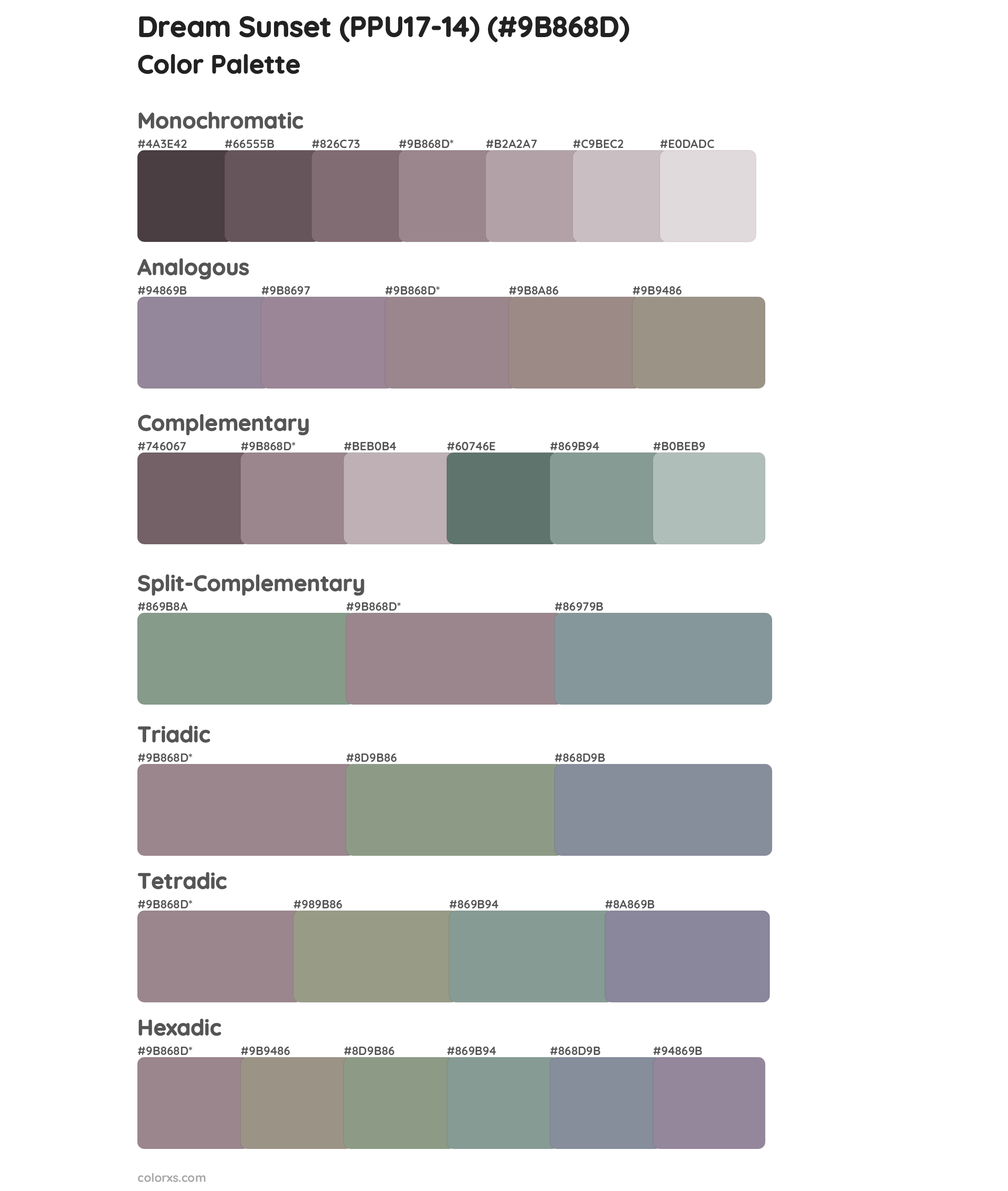 Dream Sunset (PPU17-14) Color Scheme Palettes