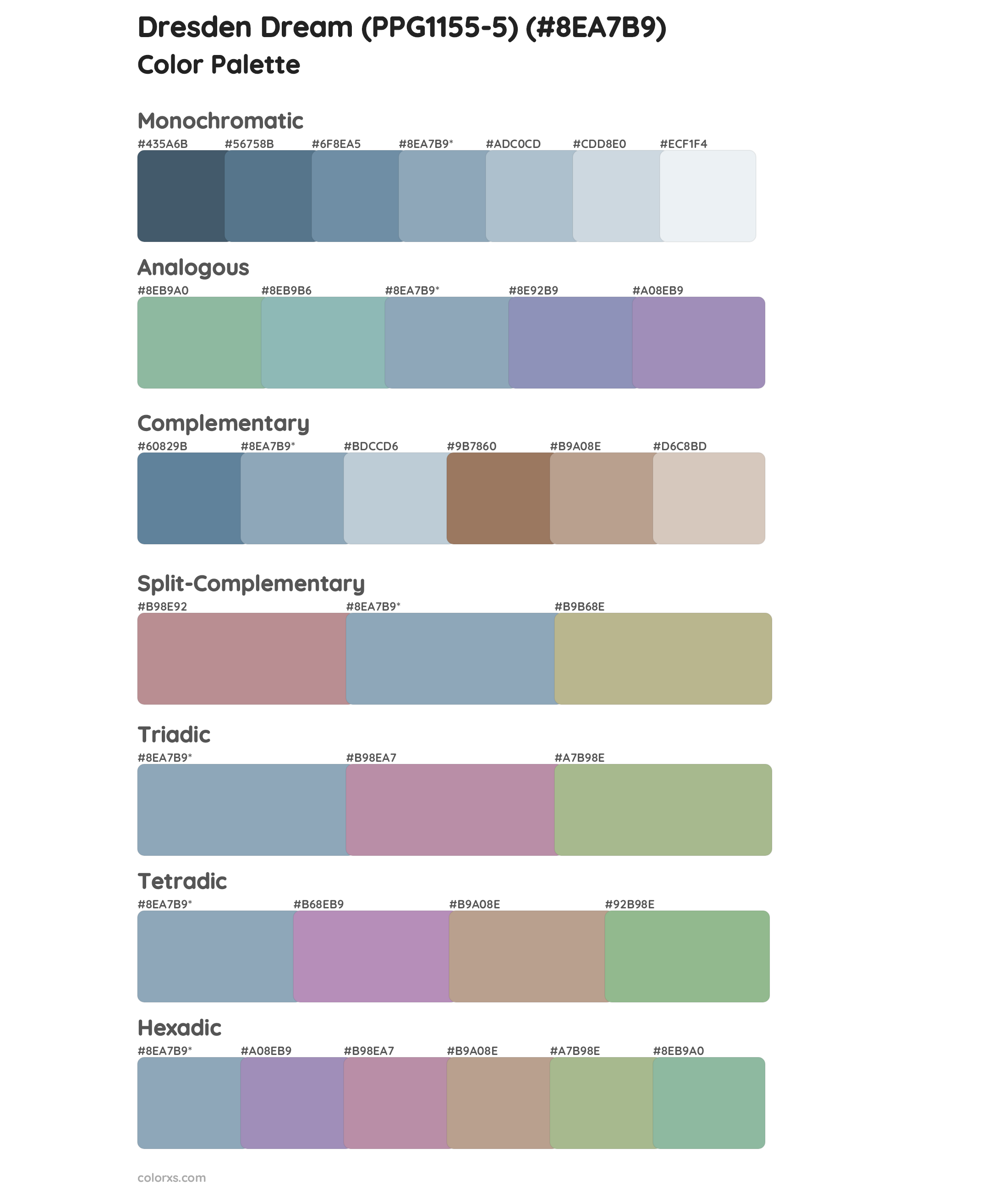 Dresden Dream (PPG1155-5) Color Scheme Palettes