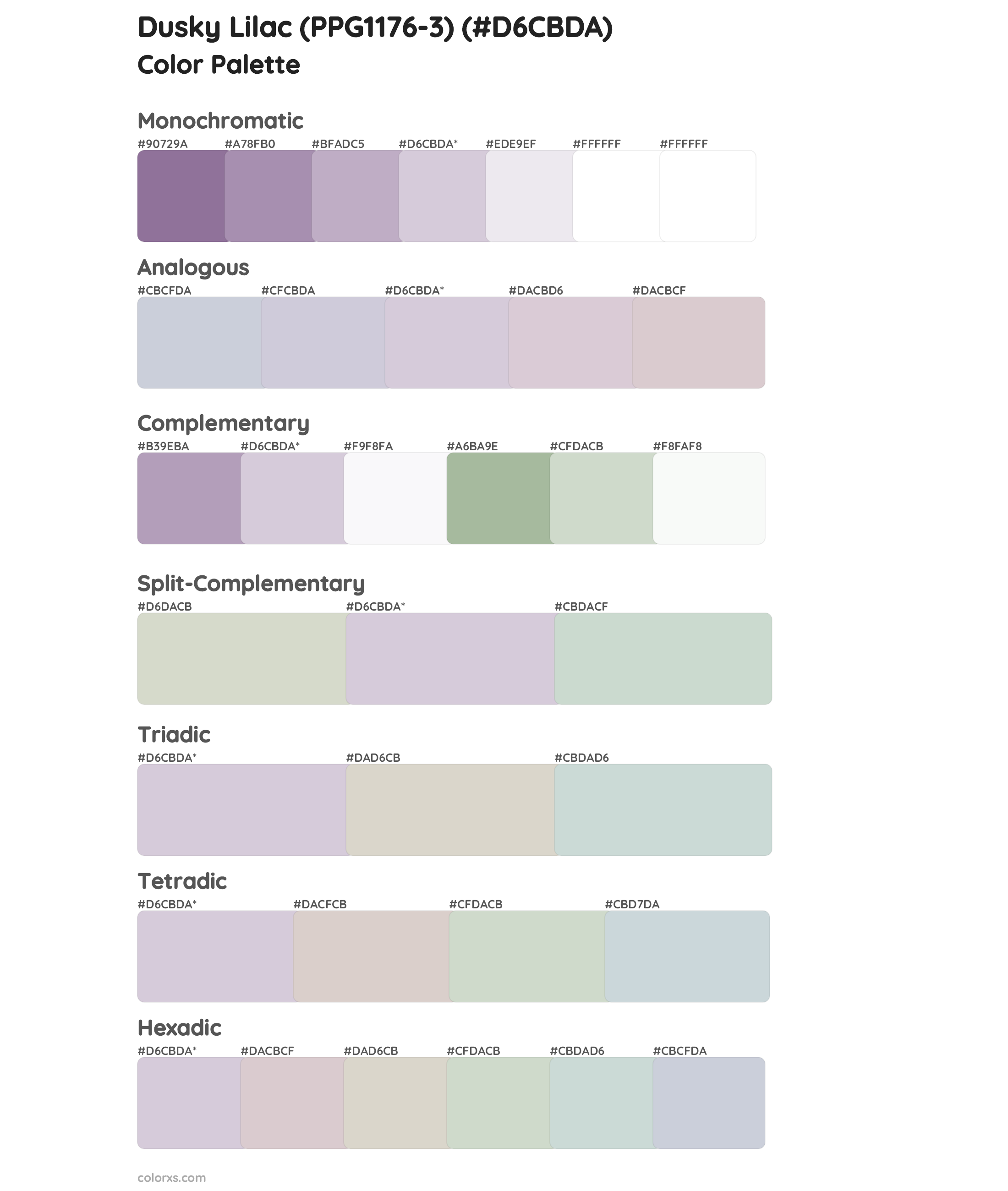 Dusky Lilac (PPG1176-3) Color Scheme Palettes