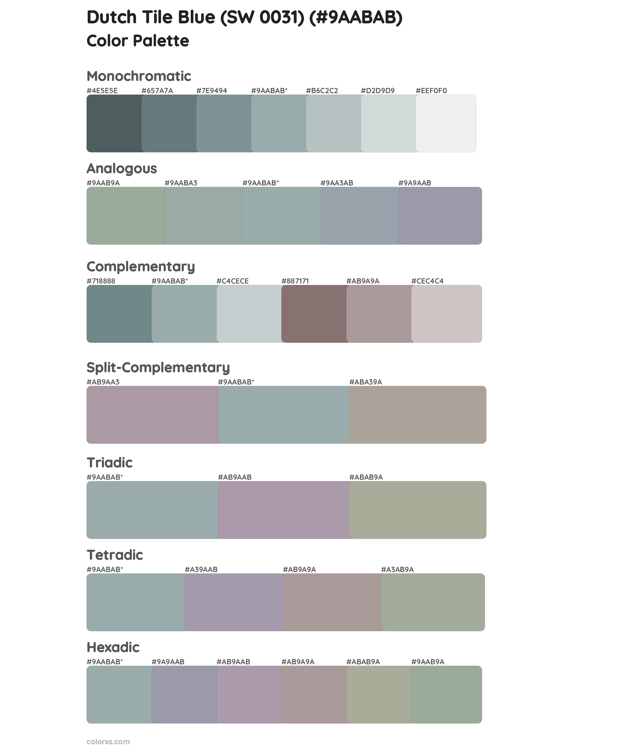 Dutch Tile Blue (SW 0031) Color Scheme Palettes