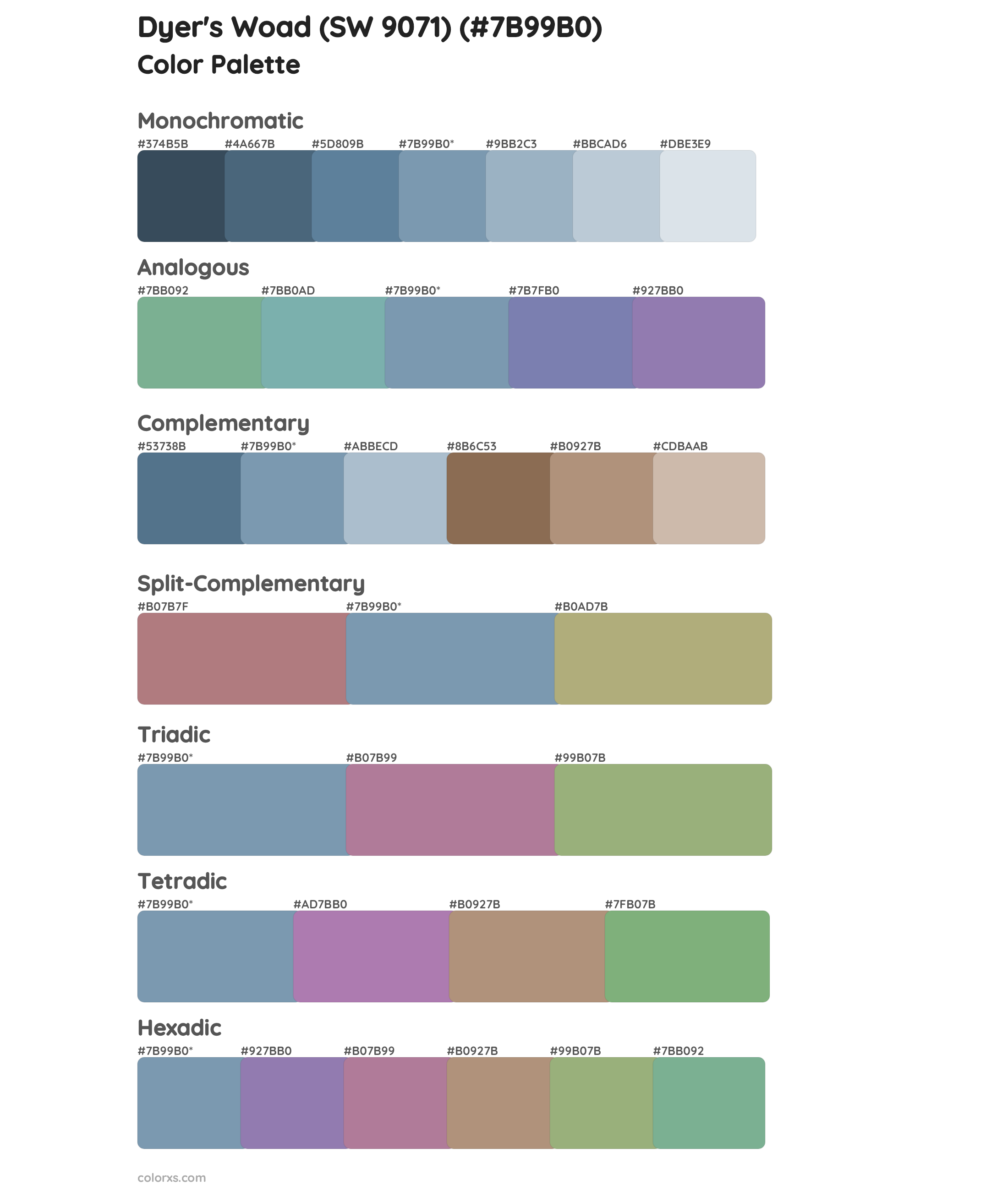 Dyer's Woad (SW 9071) Color Scheme Palettes