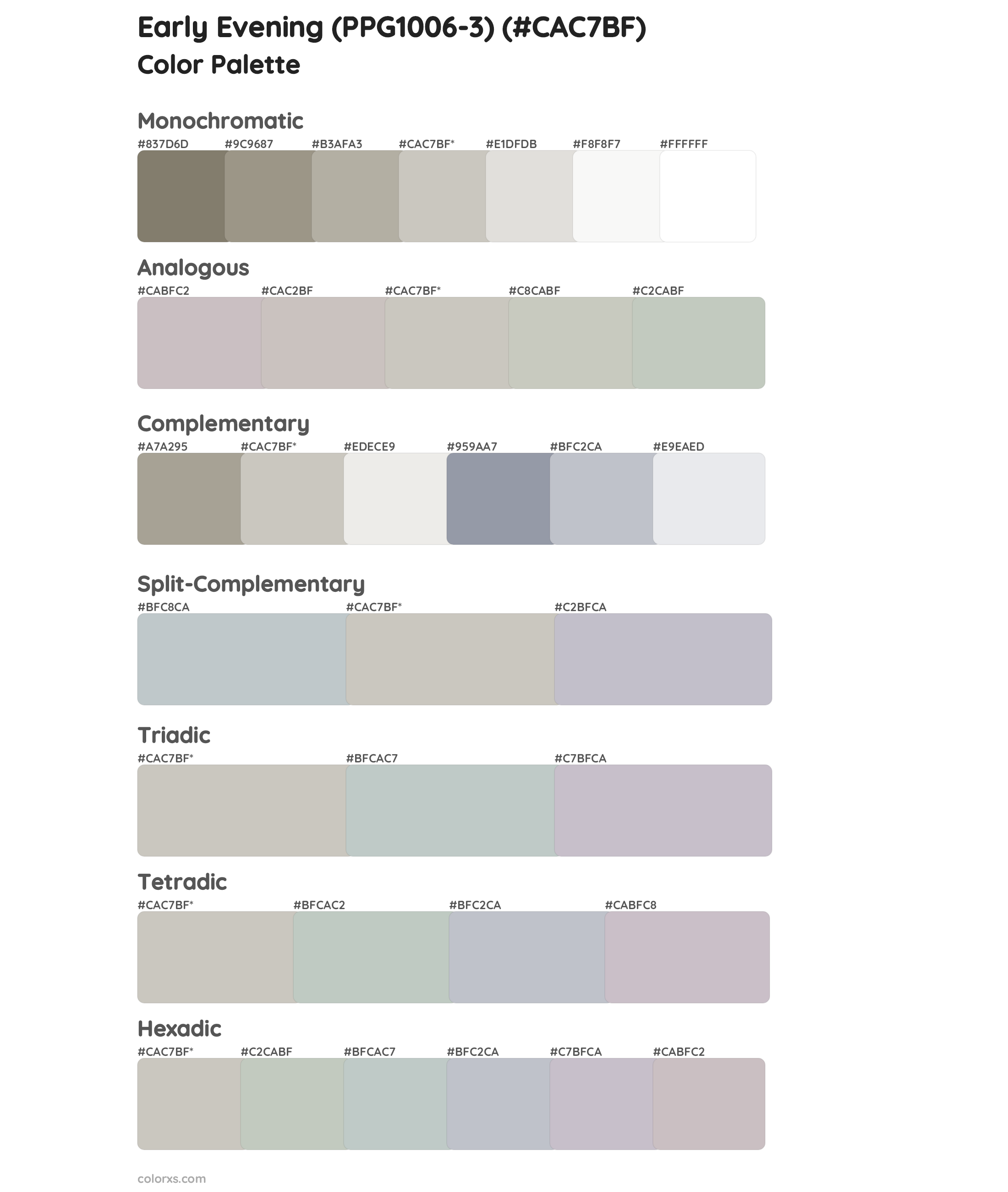 Early Evening (PPG1006-3) Color Scheme Palettes