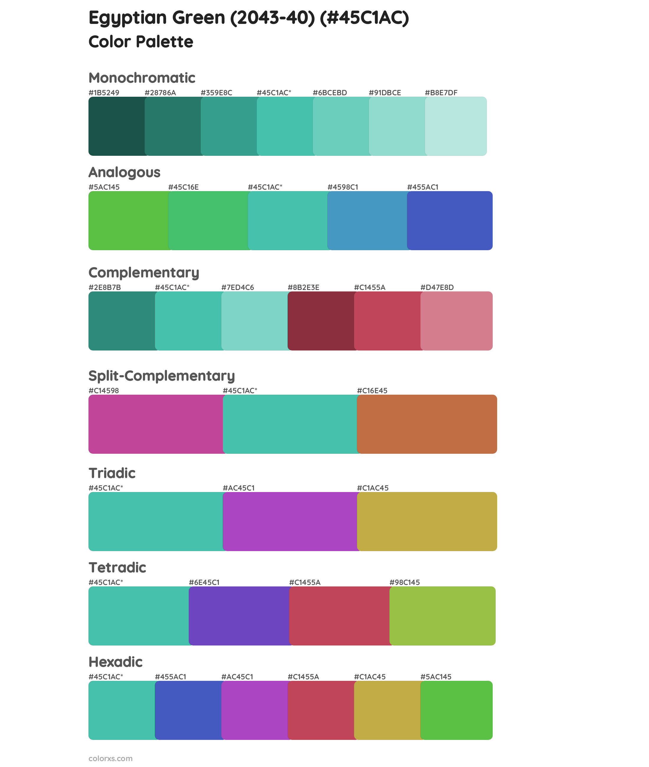 Egyptian Green (2043-40) Color Scheme Palettes