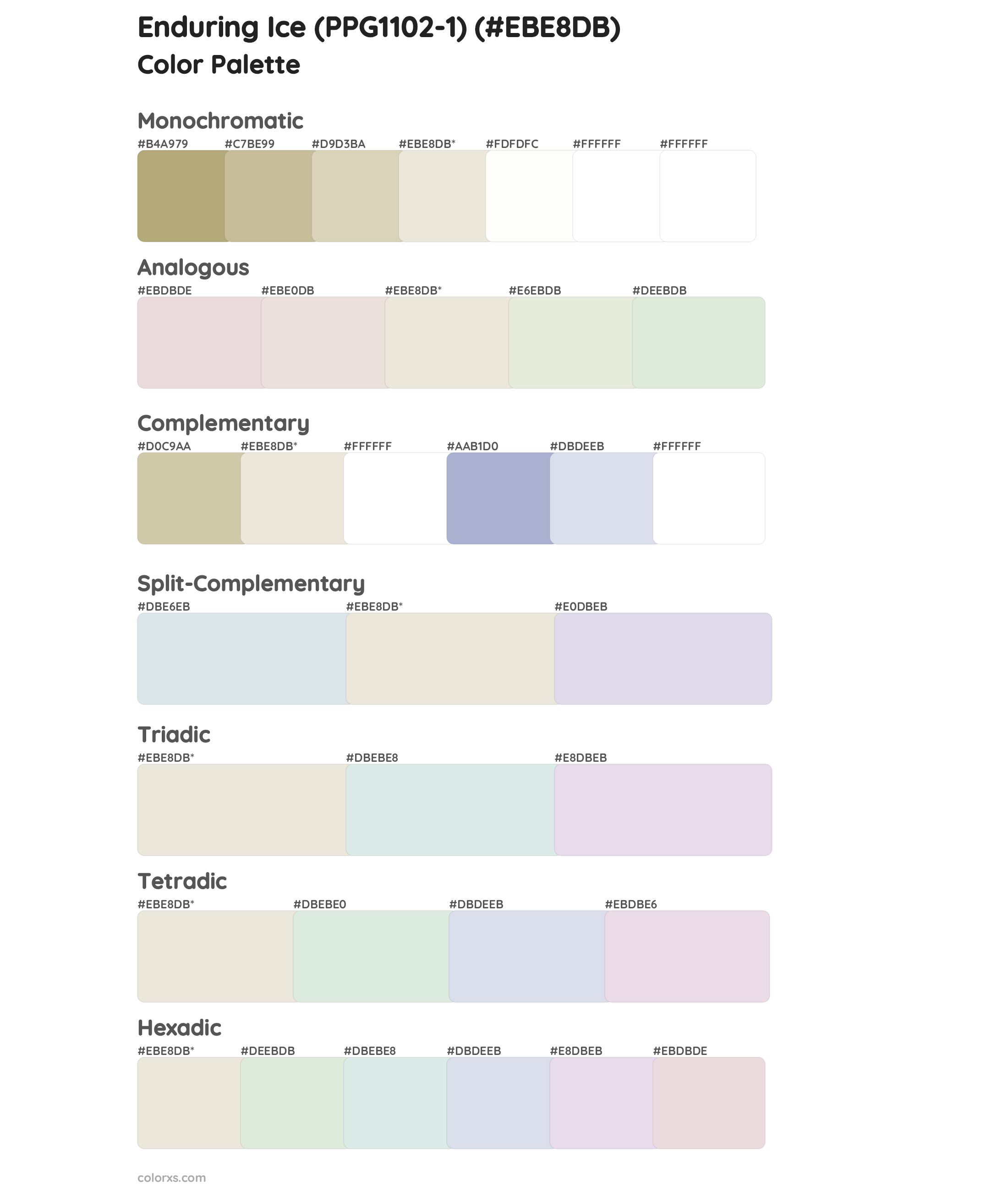 Enduring Ice (PPG1102-1) Color Scheme Palettes