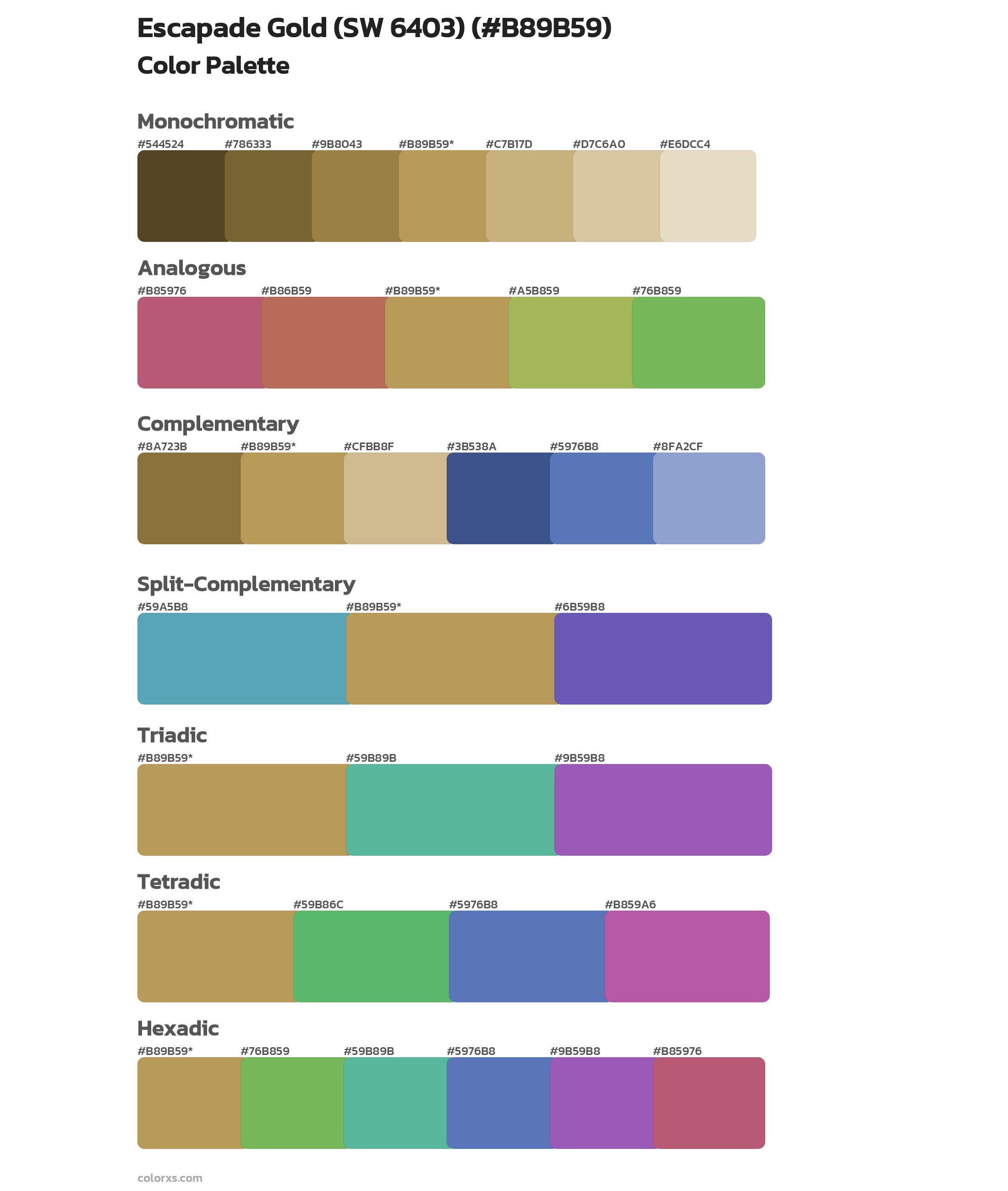 Escapade Gold (SW 6403) Color Scheme Palettes