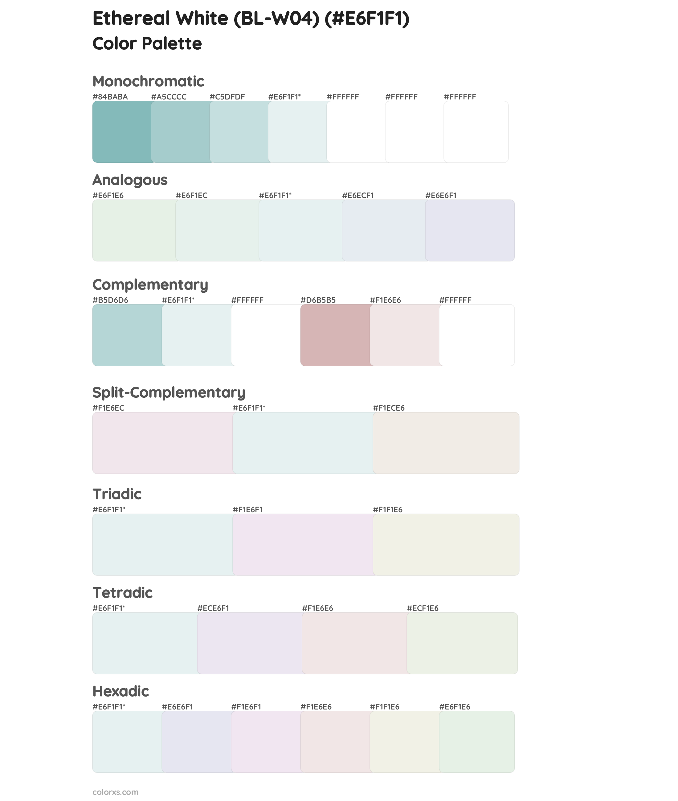 Ethereal White (BL-W04) Color Scheme Palettes