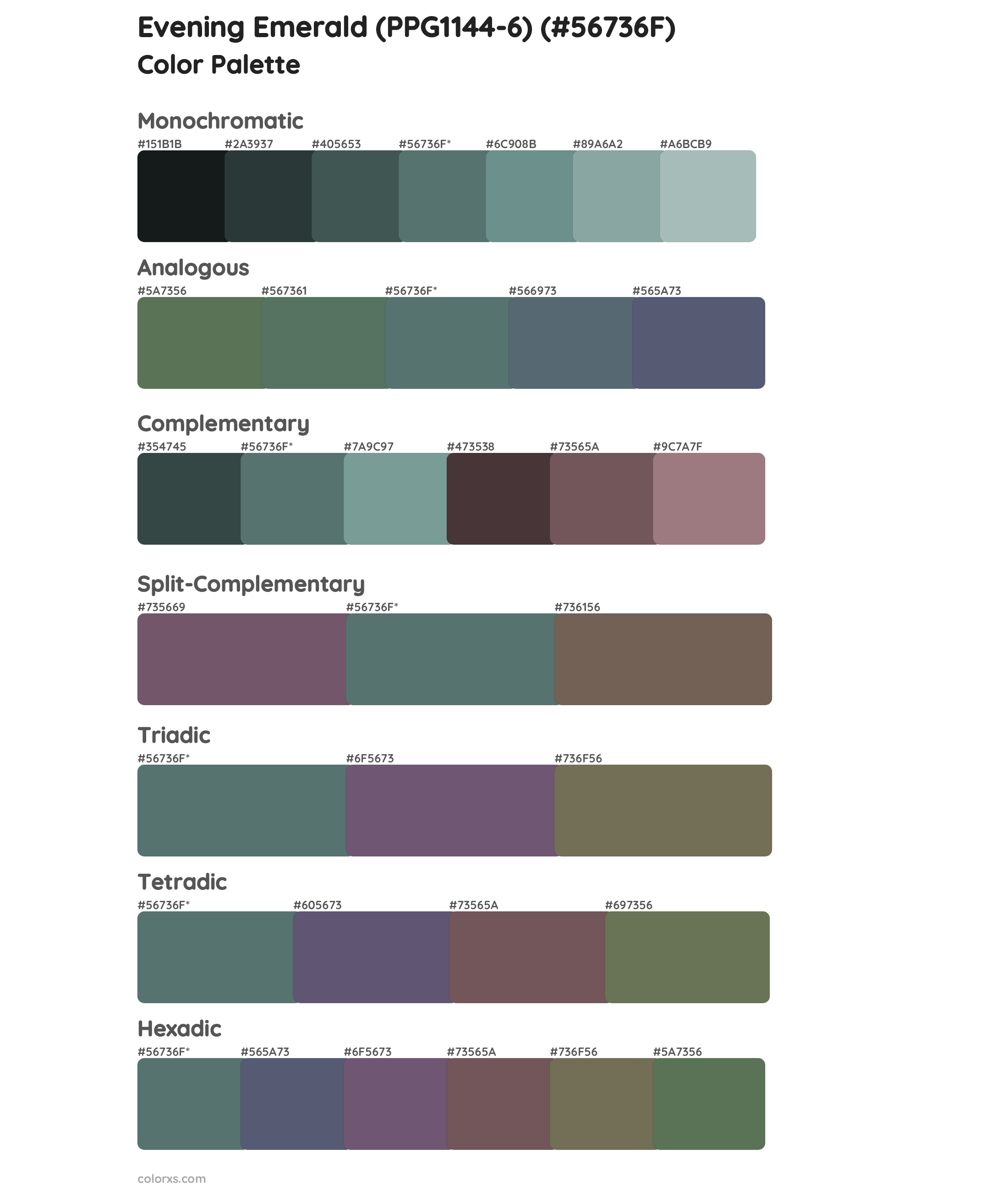 Evening Emerald (PPG1144-6) Color Scheme Palettes