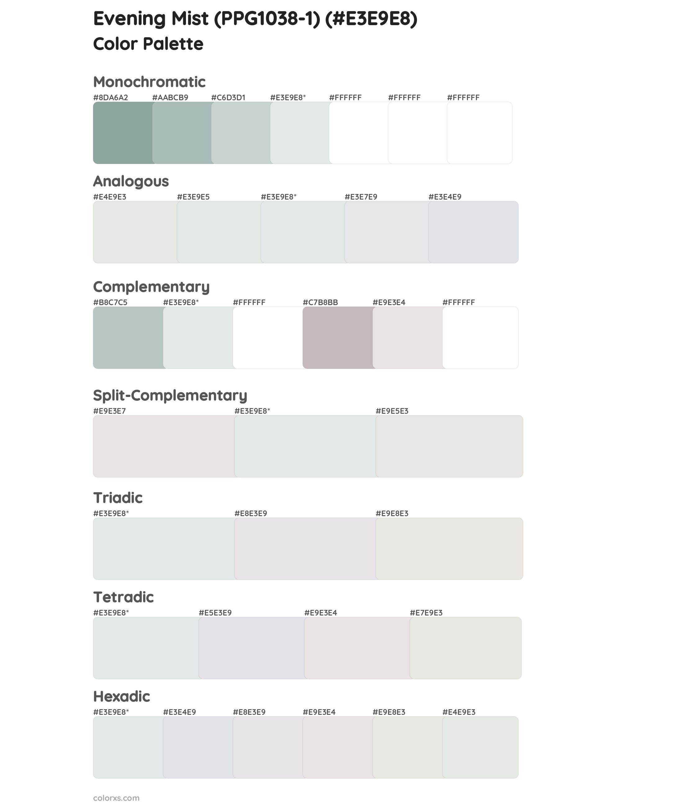 Evening Mist (PPG1038-1) Color Scheme Palettes