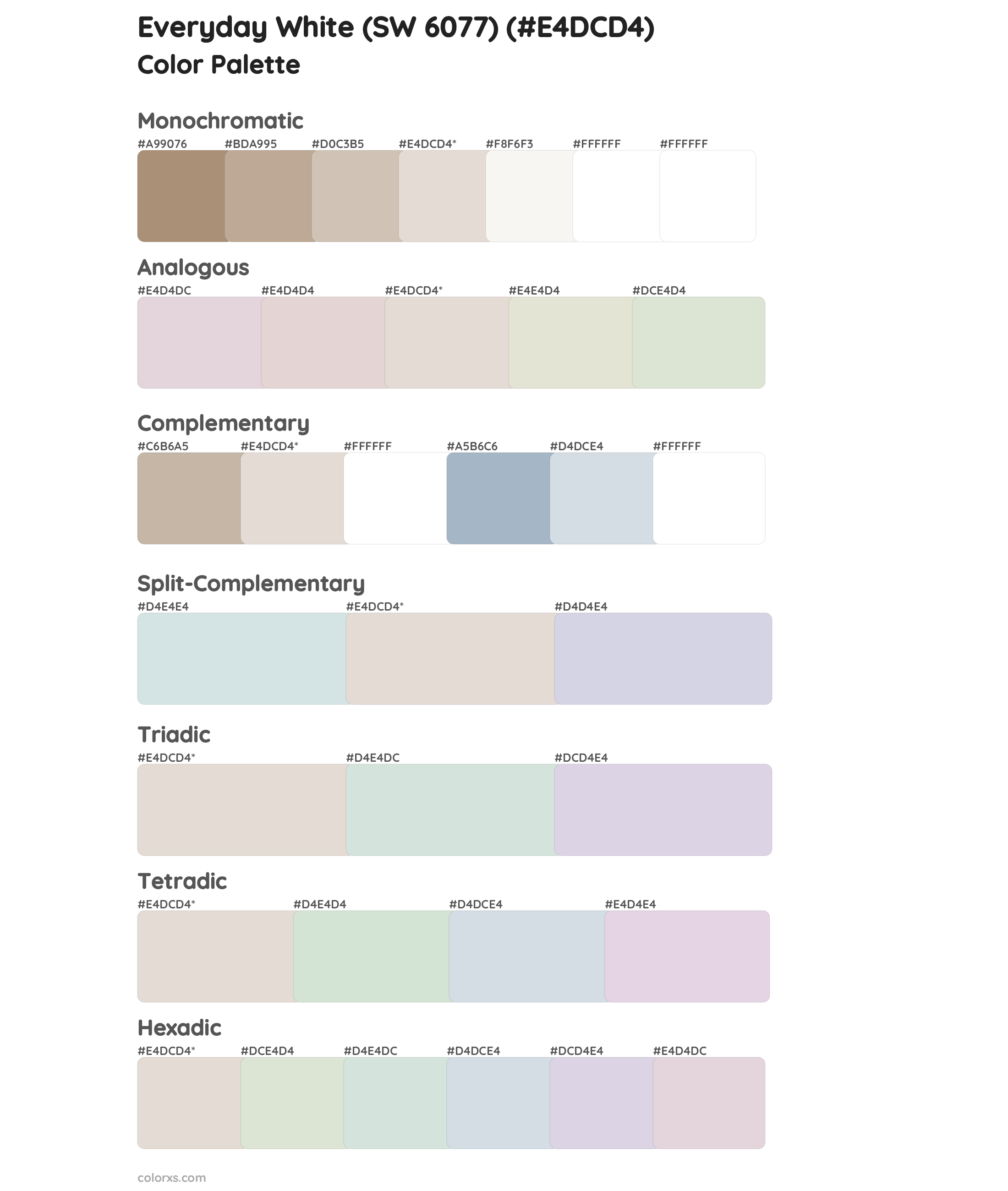 Everyday White (SW 6077) Color Scheme Palettes