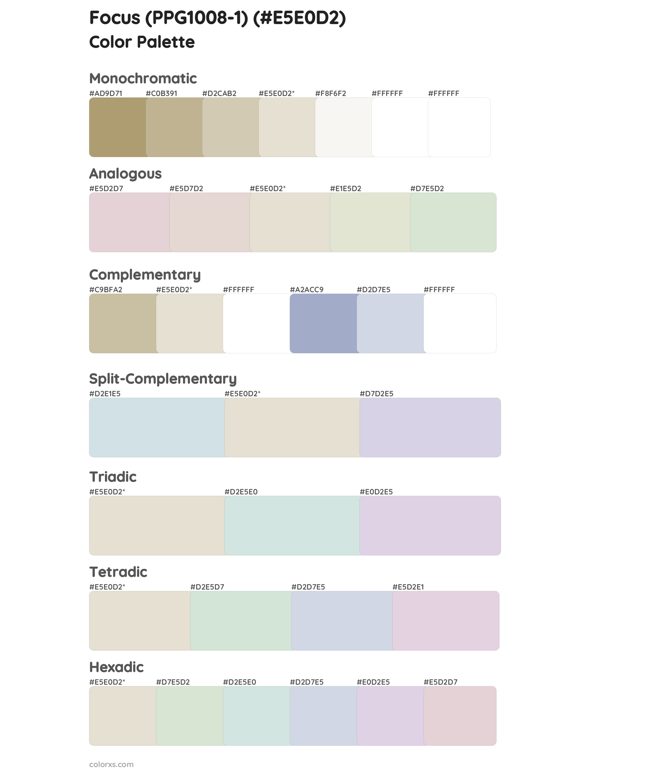 Focus (PPG1008-1) Color Scheme Palettes